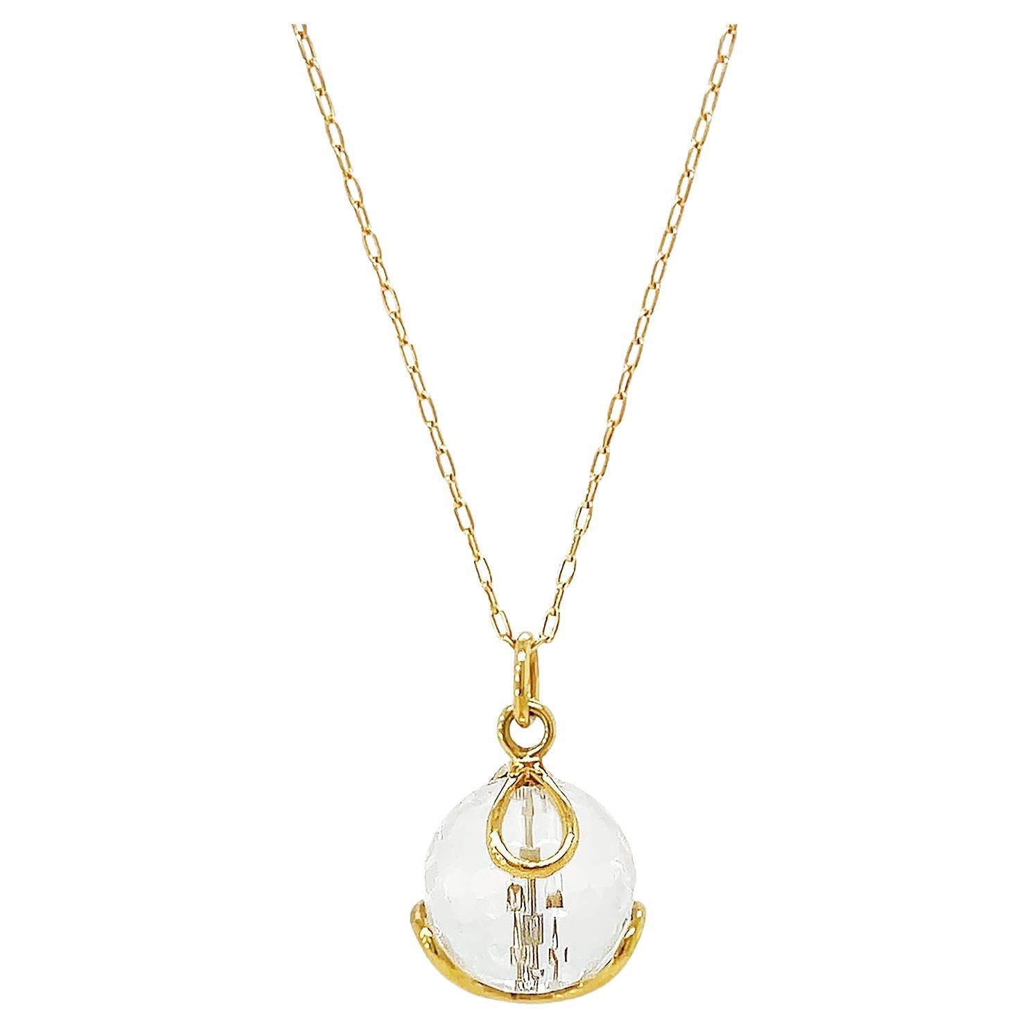 18K Yellow Gold White Crystal Pendant For Sale