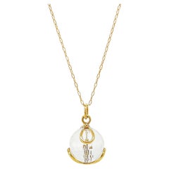 18K Yellow Gold White Crystal Pendant