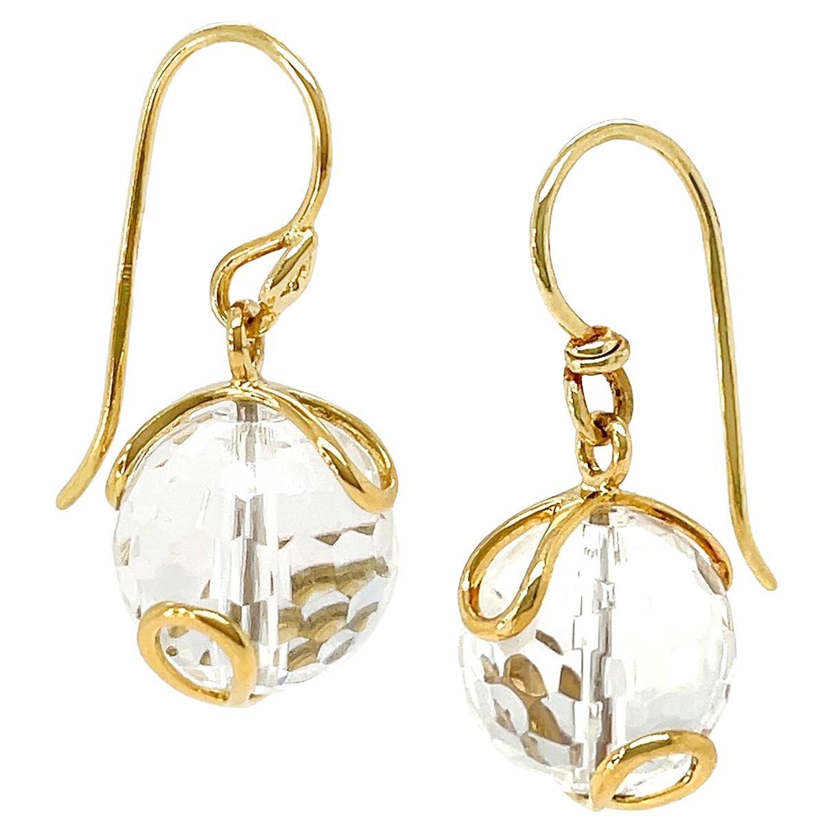 White Crystal 18K Yellow Gold Wire Earrings