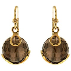 Carina Faceted Smokey Topaz Gold Ball French Wire Earrings