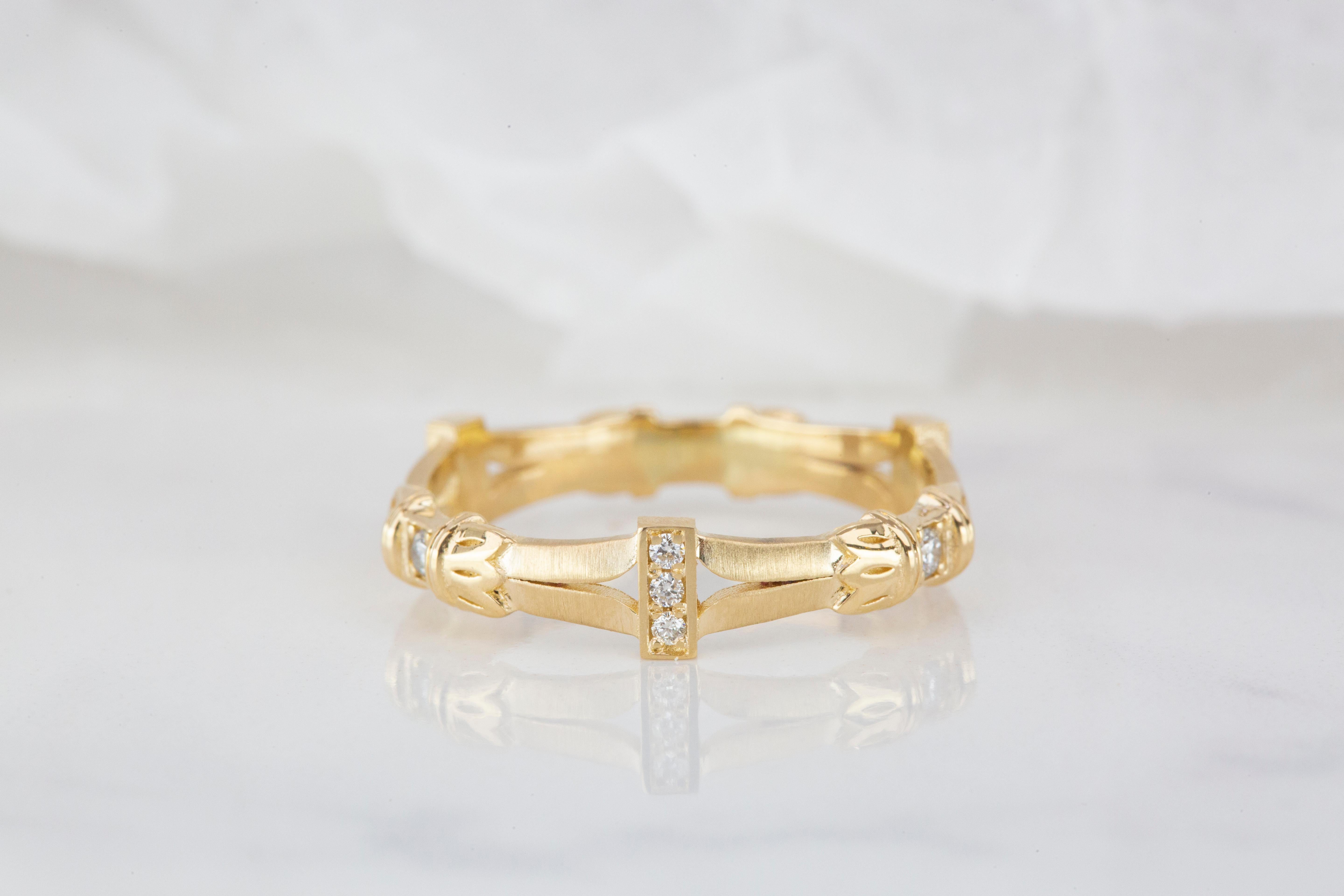 For Sale:  Carine Ring, Vintage Style 14K Gold 0.08 Ct Diamond Wedding Band Ring 11
