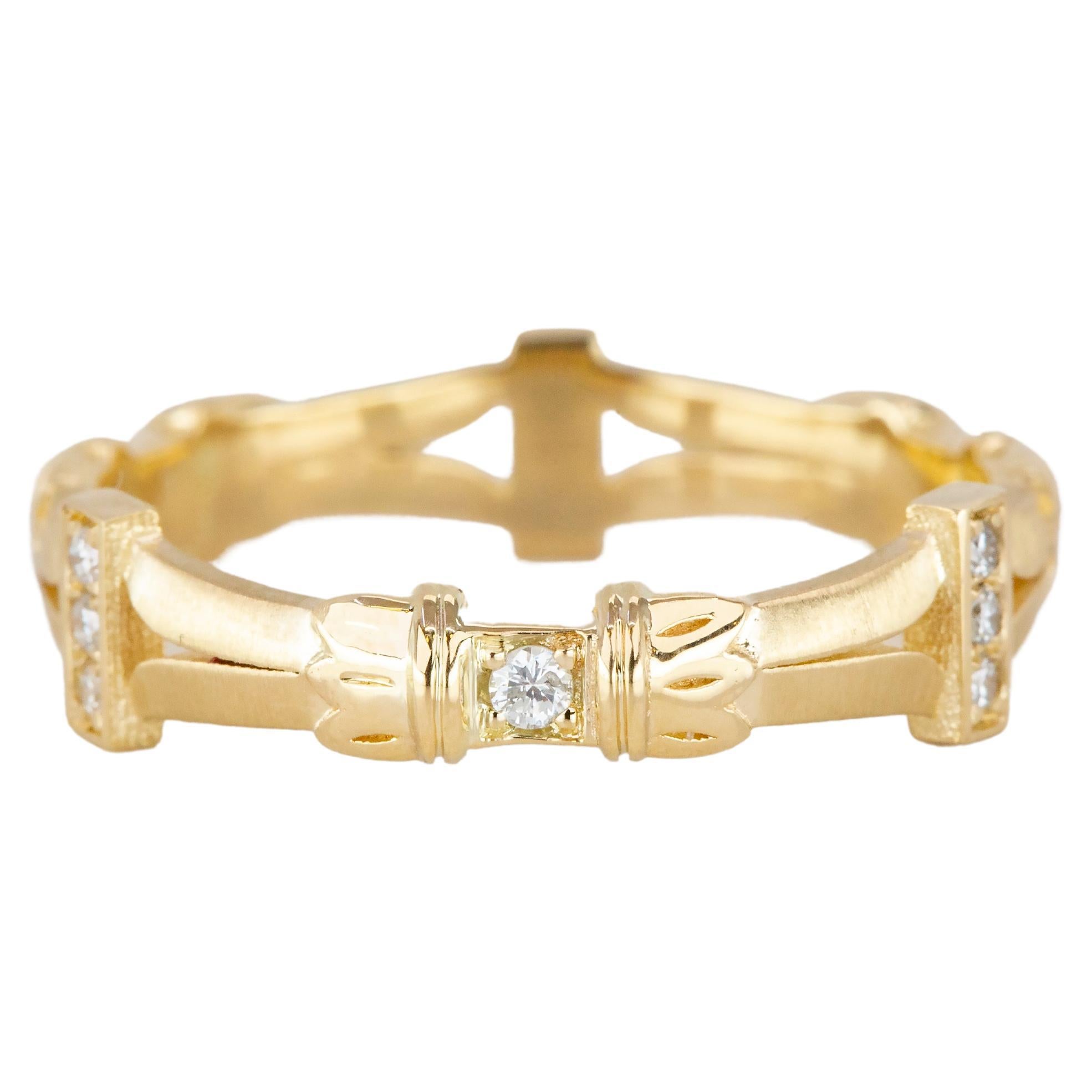 Carine Ring, Vintage Style 14K Gold 0.08 Ct Diamond Wedding Band Ring