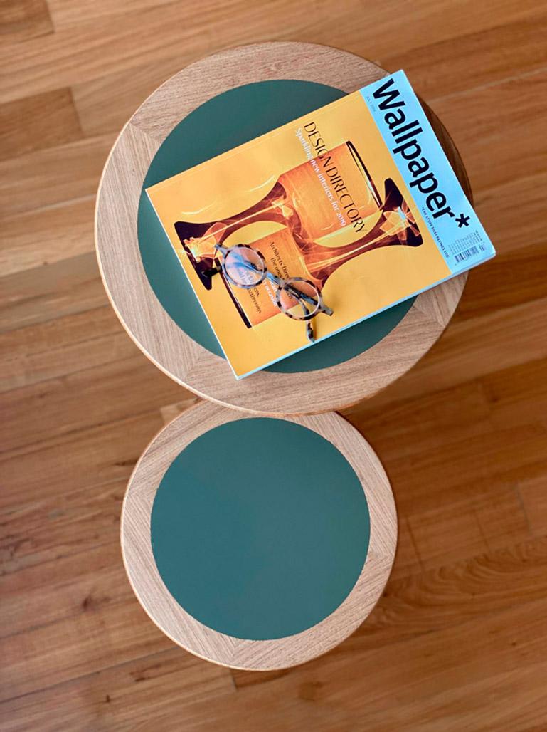Contemporary Carioca Medium Sidetable and Stool in Freijo Wood