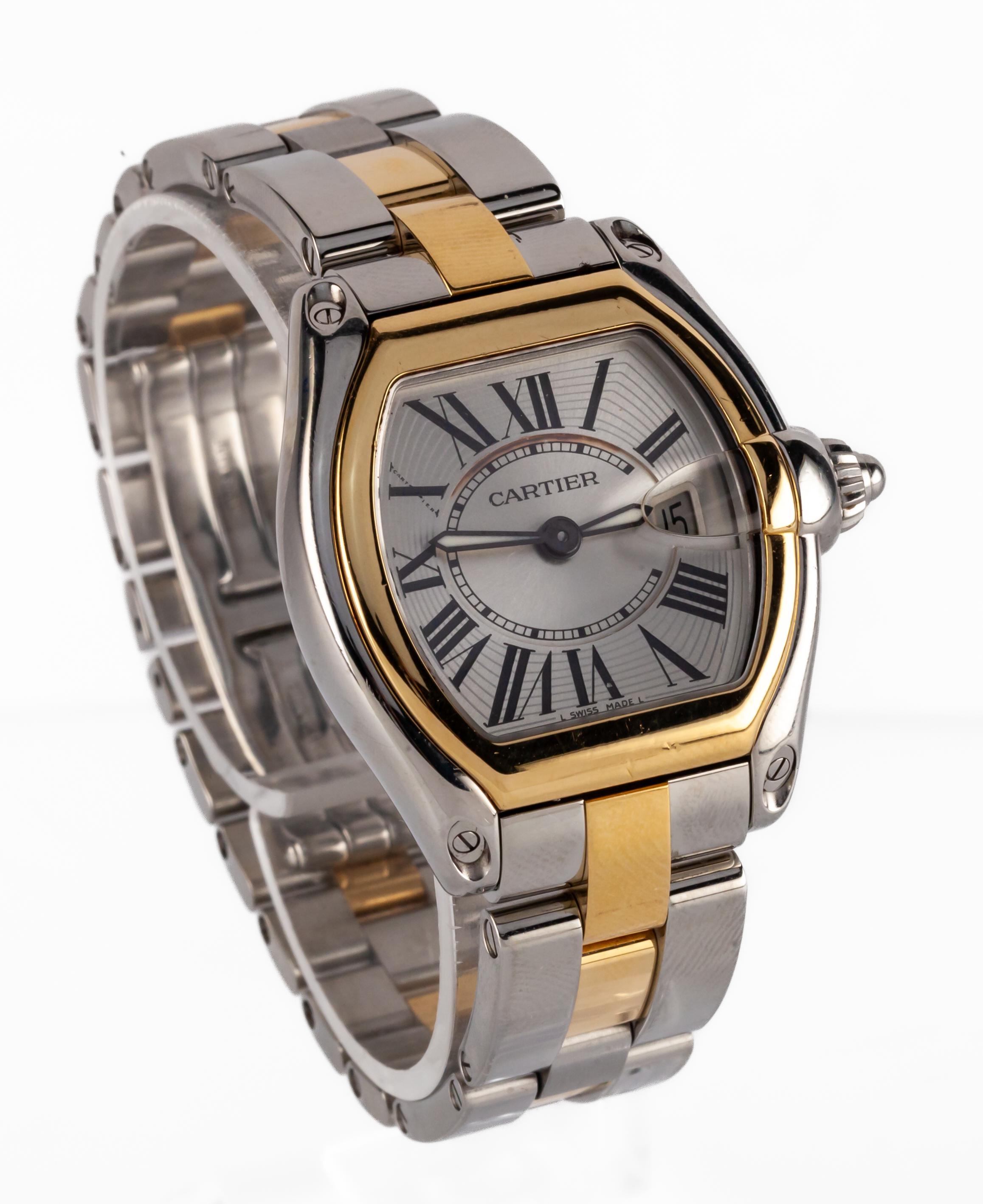Reloj de cuarzo Cariter Roadster bicolor para señora, oro de 18 quilates + acero inoxidable 2675

Model No: Roadster
Model No. 2675
Movimiento nº 688
Serie nº 150554MX

Caja tonneau de acero inoxidable con bisel de oro amarillo de 18 quilates
30 mm