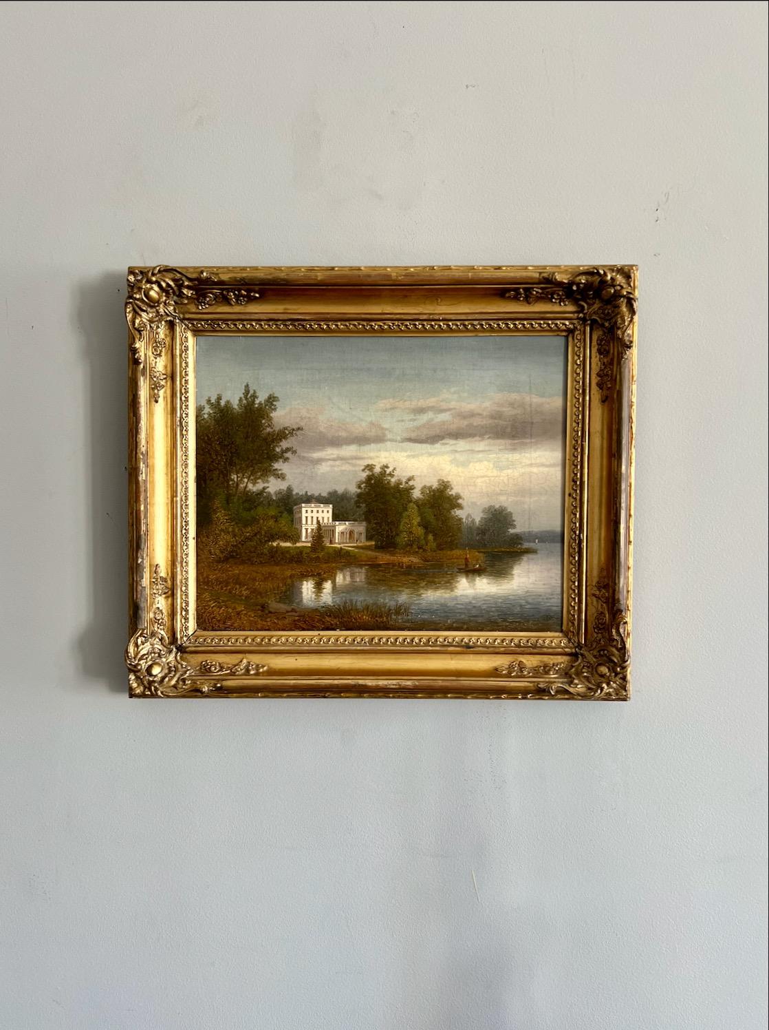 Pabellón Haga del rey Gustavo III, Óleo sobre lienzo, siglo XIX. - Painting de Carl Abraham Rothstén