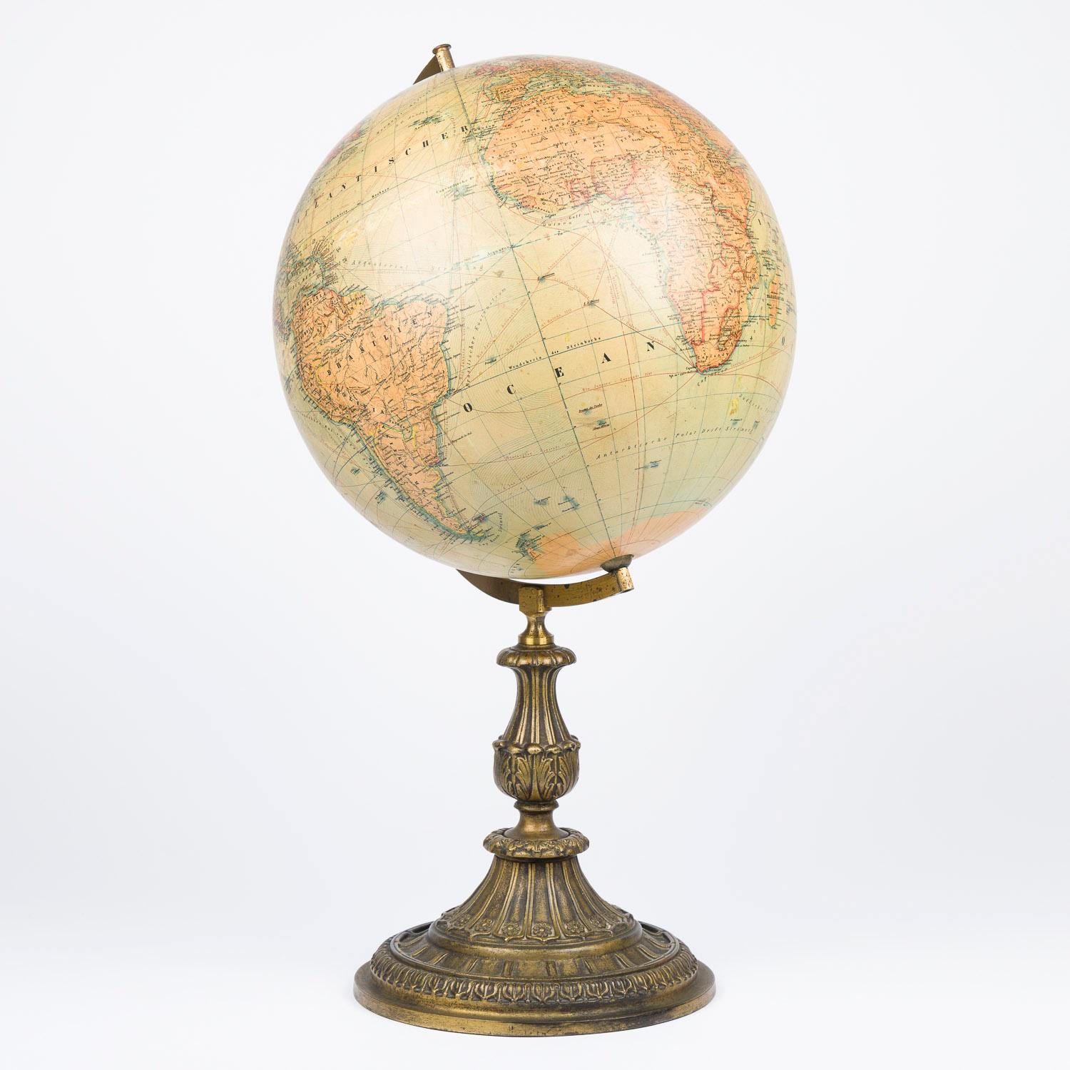 Carl Adami 13 inch terrestrial globe, by Dietrich Reimer, Berlin, Germany, 1900.

“C. ADAMI’S ERDGLODUS neu bearbeitet und gezichnet von H. KIEPERT. Dietrich Reimer, Berlin. 1900 (E.Vohsen) Wilheln Str. 29.