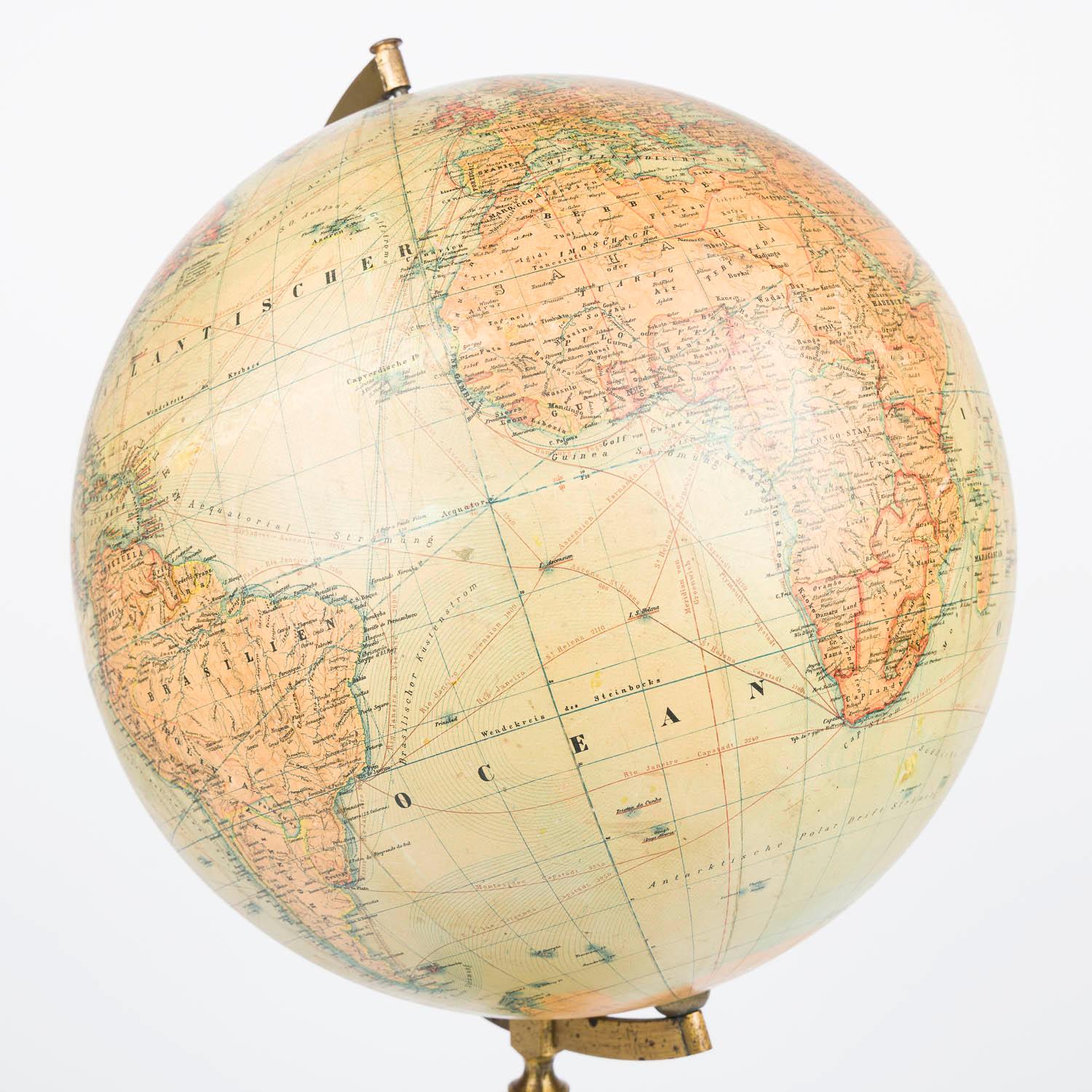 German Carl Adami 13 inch terrestrial globe, Berlin, dated 1900. For Sale