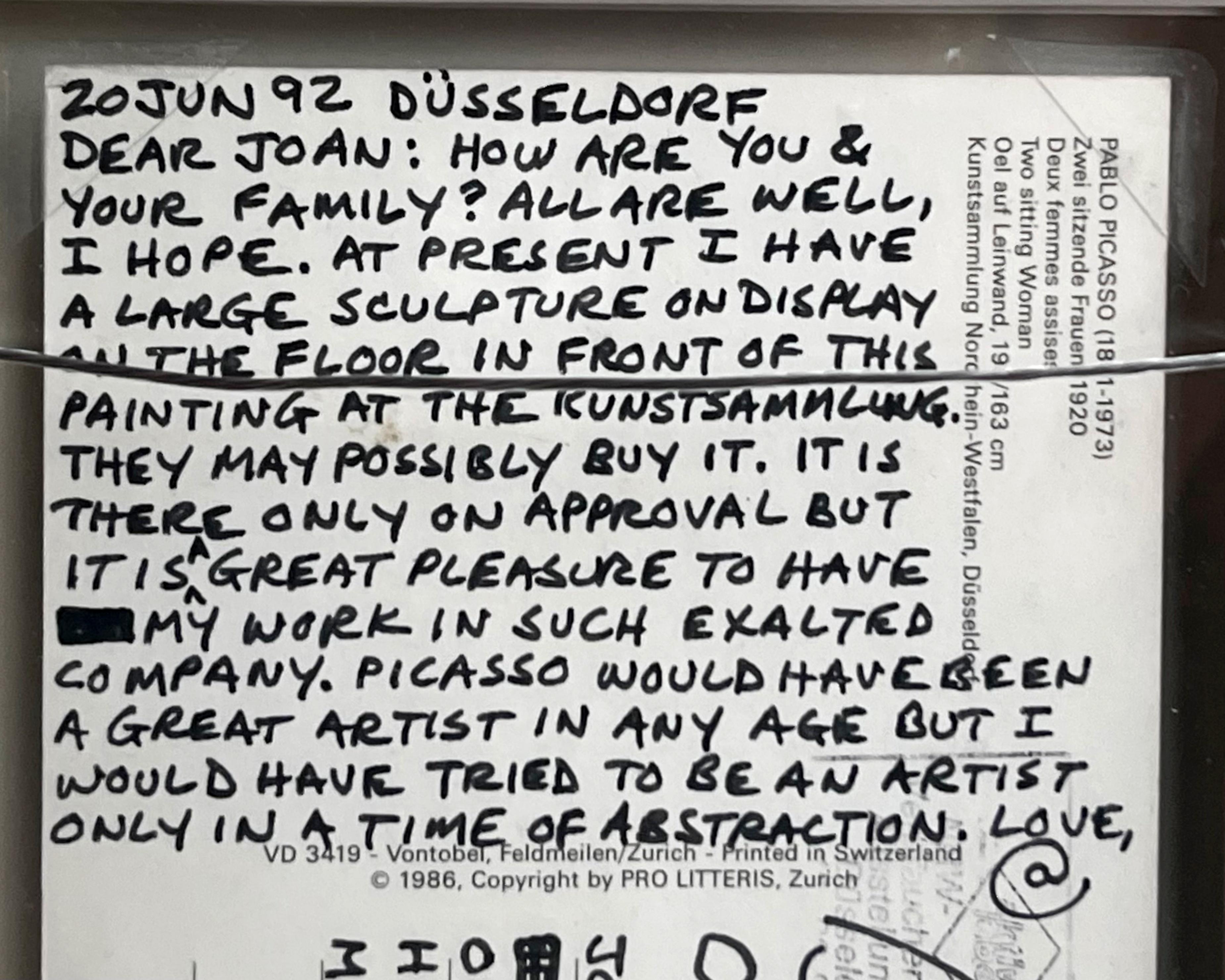 Signed handwritten card: 