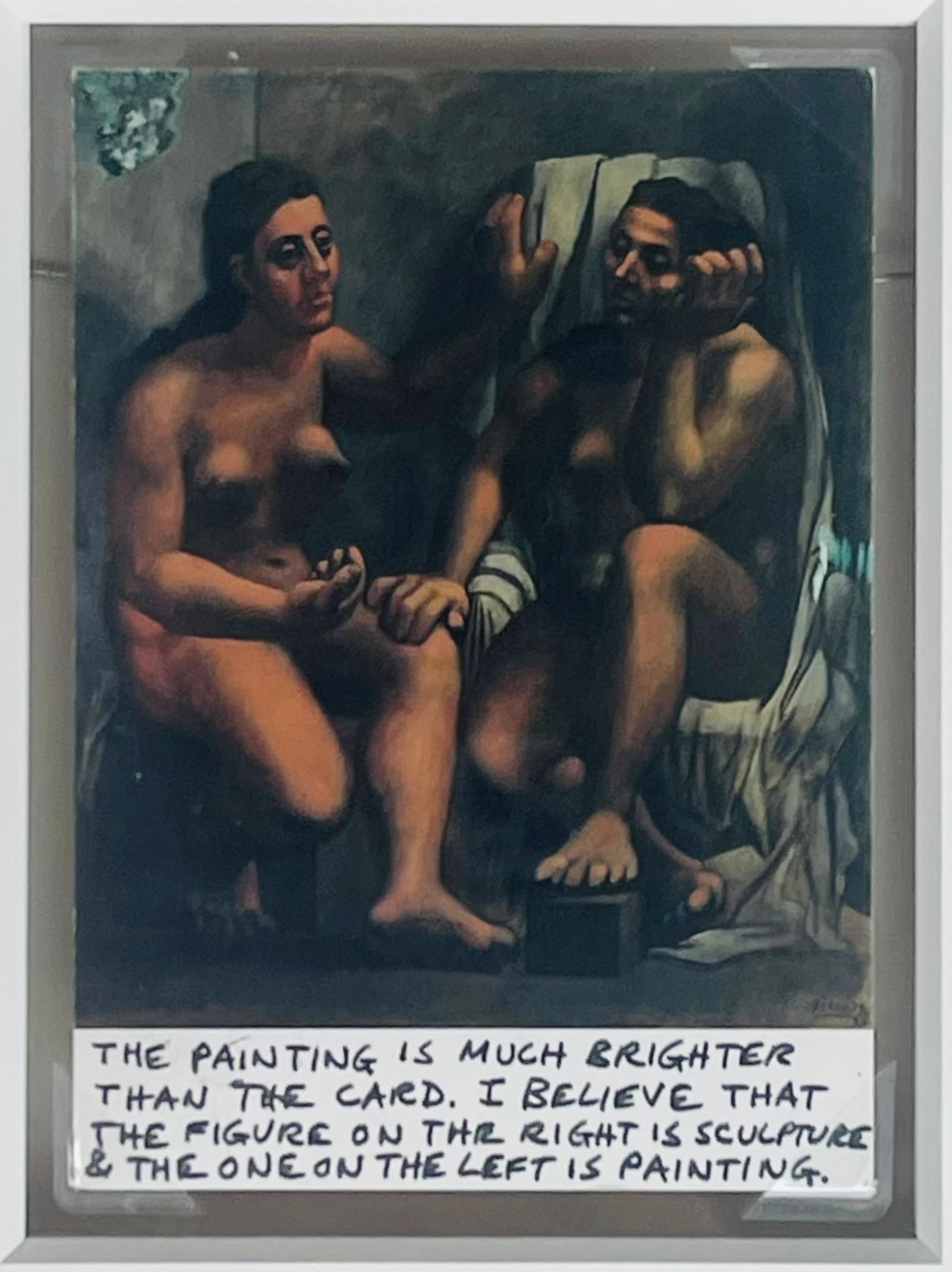 Carl Andre
Handwritten and hand signed card sent by the artist to his sister Joan Balerna, with original stamps and postmark
The card depicts an image of a Picasso work
On the front, Carl Andre writes in black marker:
