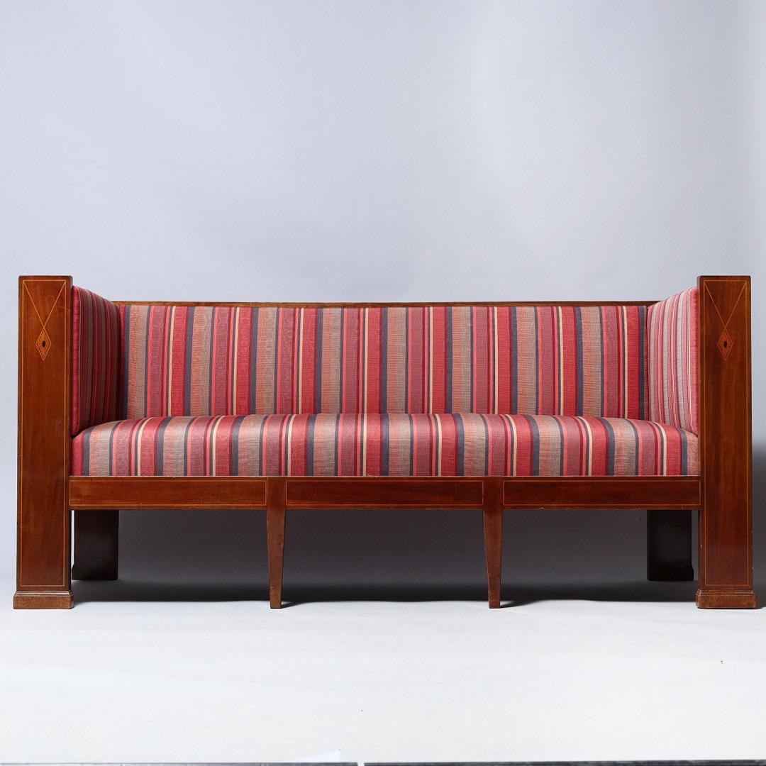 Art Nouveau Carl Andreassen Mahogany Sofa with Inlays, Denmark, Late 19th–Early 20th Century For Sale