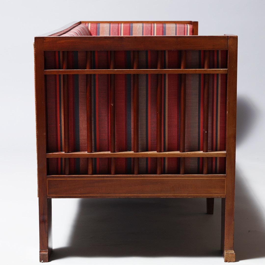 Hand-Crafted Carl Andreassen Mahogany Sofa with Inlays, Denmark, Late 19th–Early 20th Century For Sale