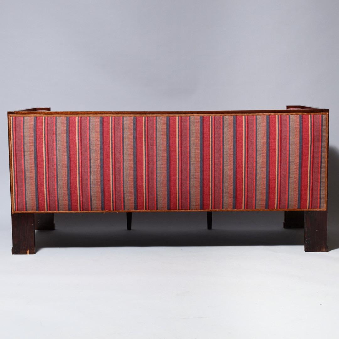 Wool Carl Andreassen Mahogany Sofa with Inlays, Denmark, Late 19th–Early 20th Century For Sale