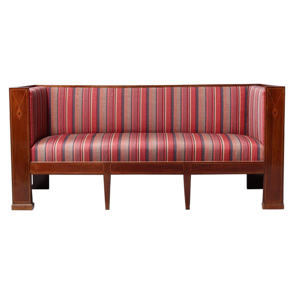Carl Andreassen Mahogany Sofa with Inlays, Denmark, Late 19th–Early 20th Century For Sale