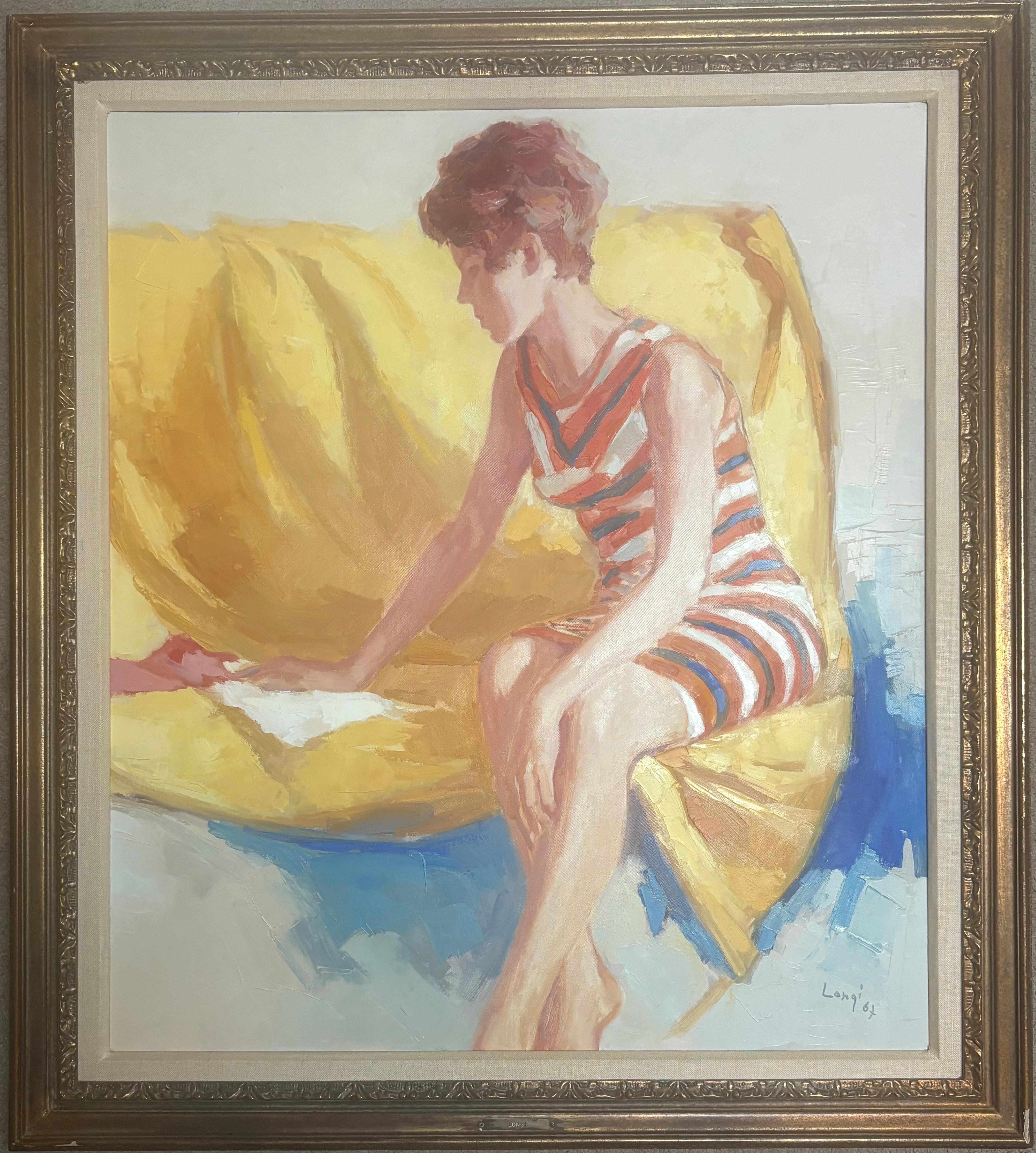 Figurative Painting Carl Antonio Longi - "Dame en robe