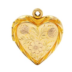 Retro Carl Art Inc 1950's 10 Karat Gold Floral Heart Locket Pendant