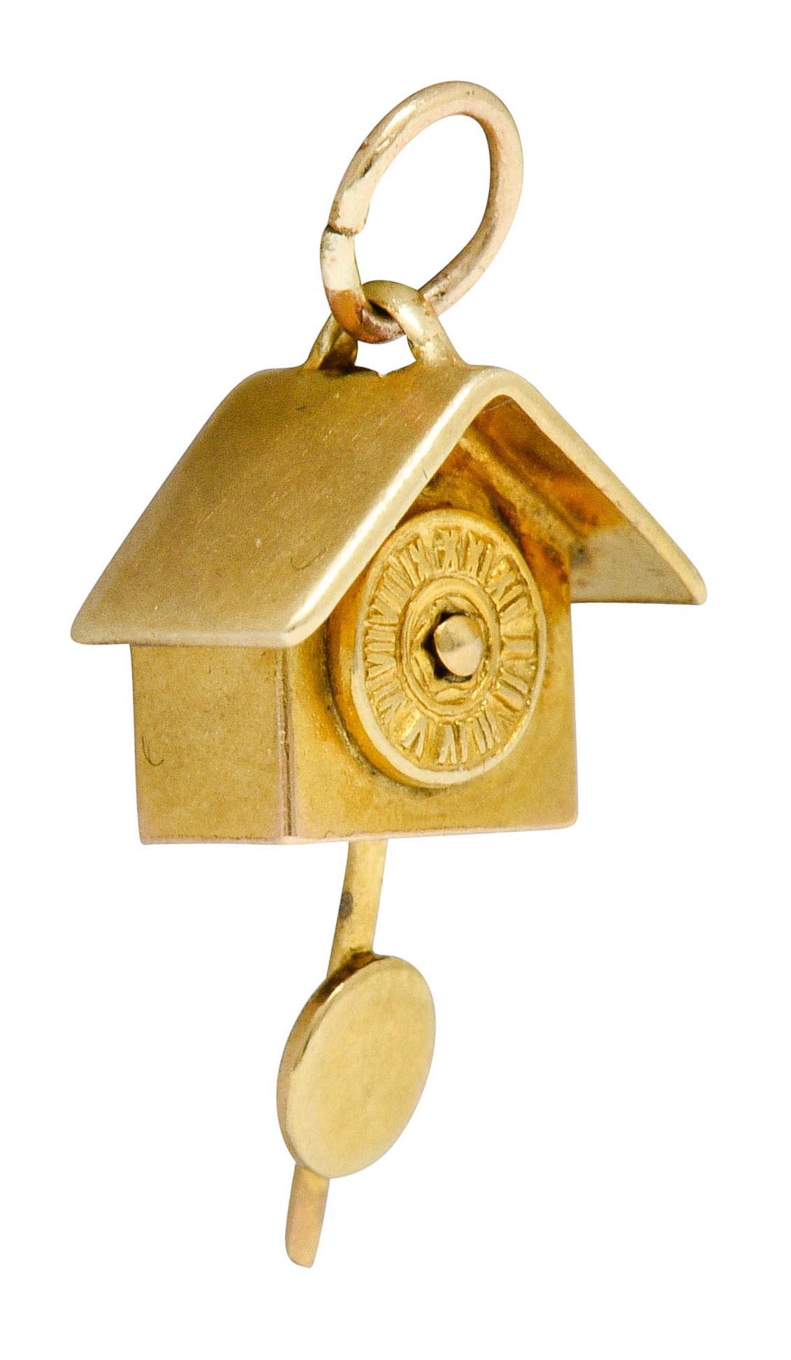 Women's or Men's Carl-Art Retro 14 Karat Gold Cuckoo Clock Charm