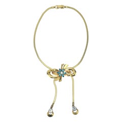 Vintage Carl Art Rhinestone & Gold Filled Bow Slide Necklace, 1940's