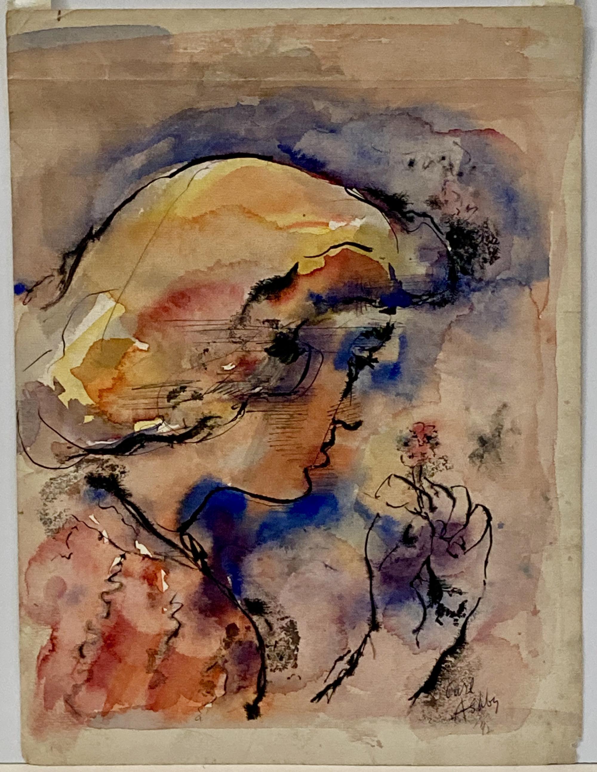Carl Ashby, Dama pensativa, 1942, tinta y acuarela en venta 1