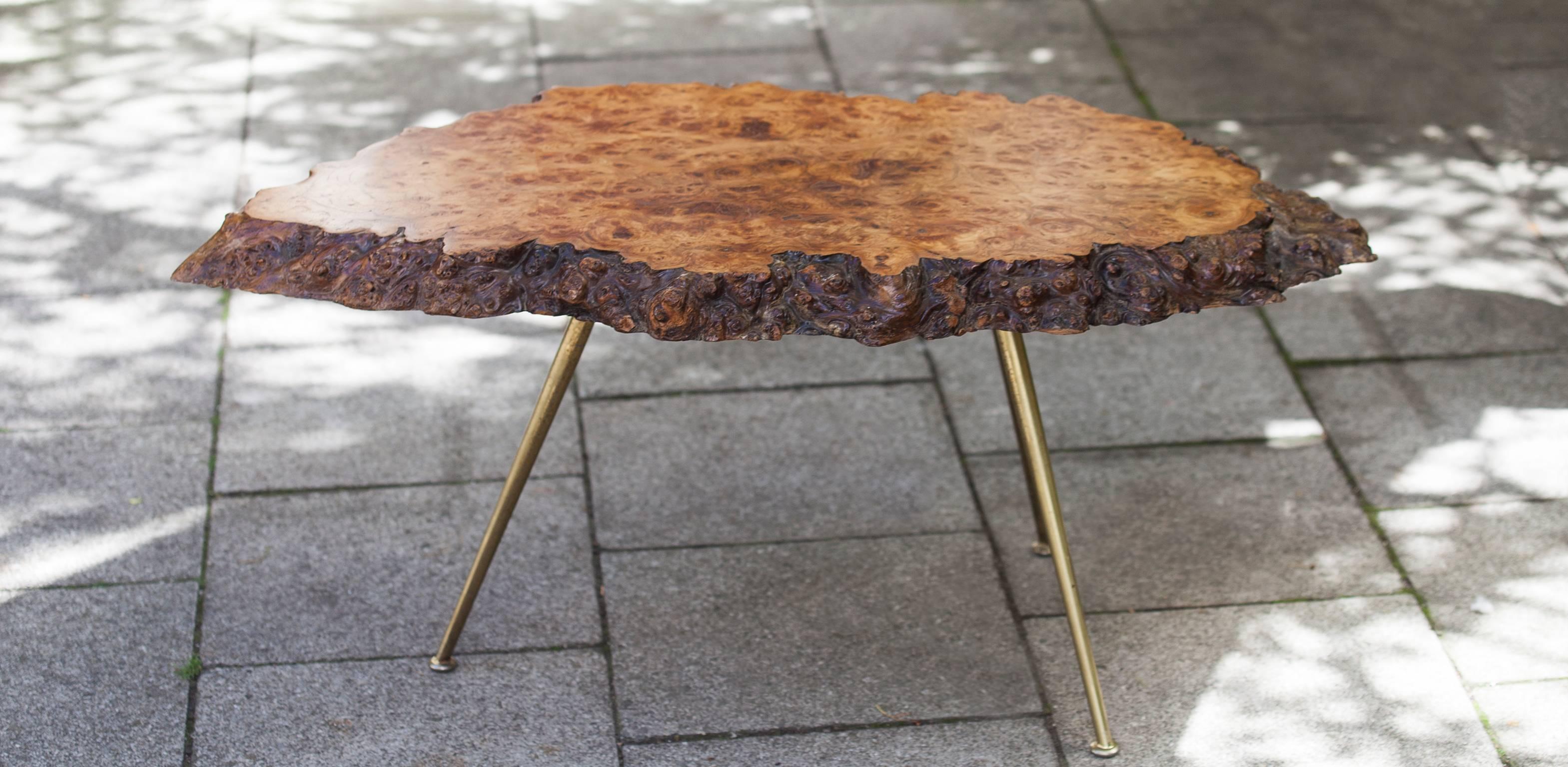 Mid-Century Modern Nakachima Style Burl Wood Tripod Side Table