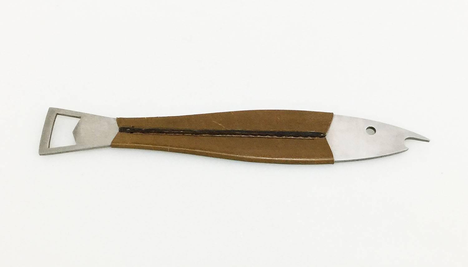 Austrian Carl Auböck Neptune Fish Bottle Opener in Brown Leather, Designed in 1955