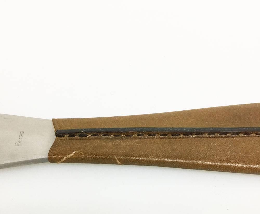 Metal Carl Auböck Neptune Fish Bottle Opener in Brown Leather, Designed in 1955