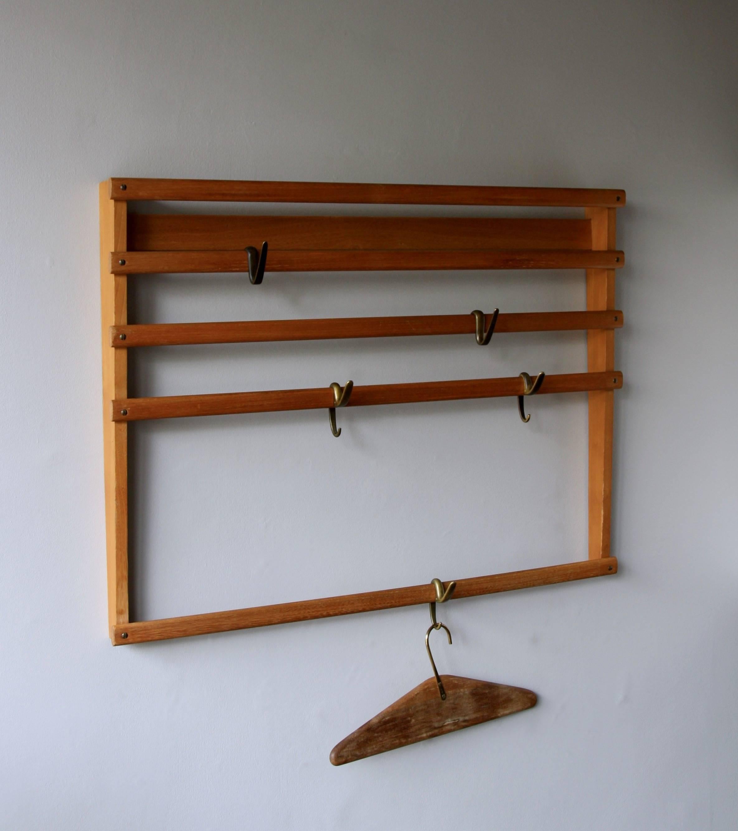 Mid-Century Modern Carl Auböck Vintage 1950s Wall-Mounted Wardrobe with Five-Hooks and Coat Hanger