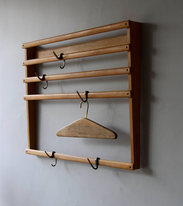 Carl Aubock Vintage 1950s Wall Mounted Wardrobe With Five Hooks