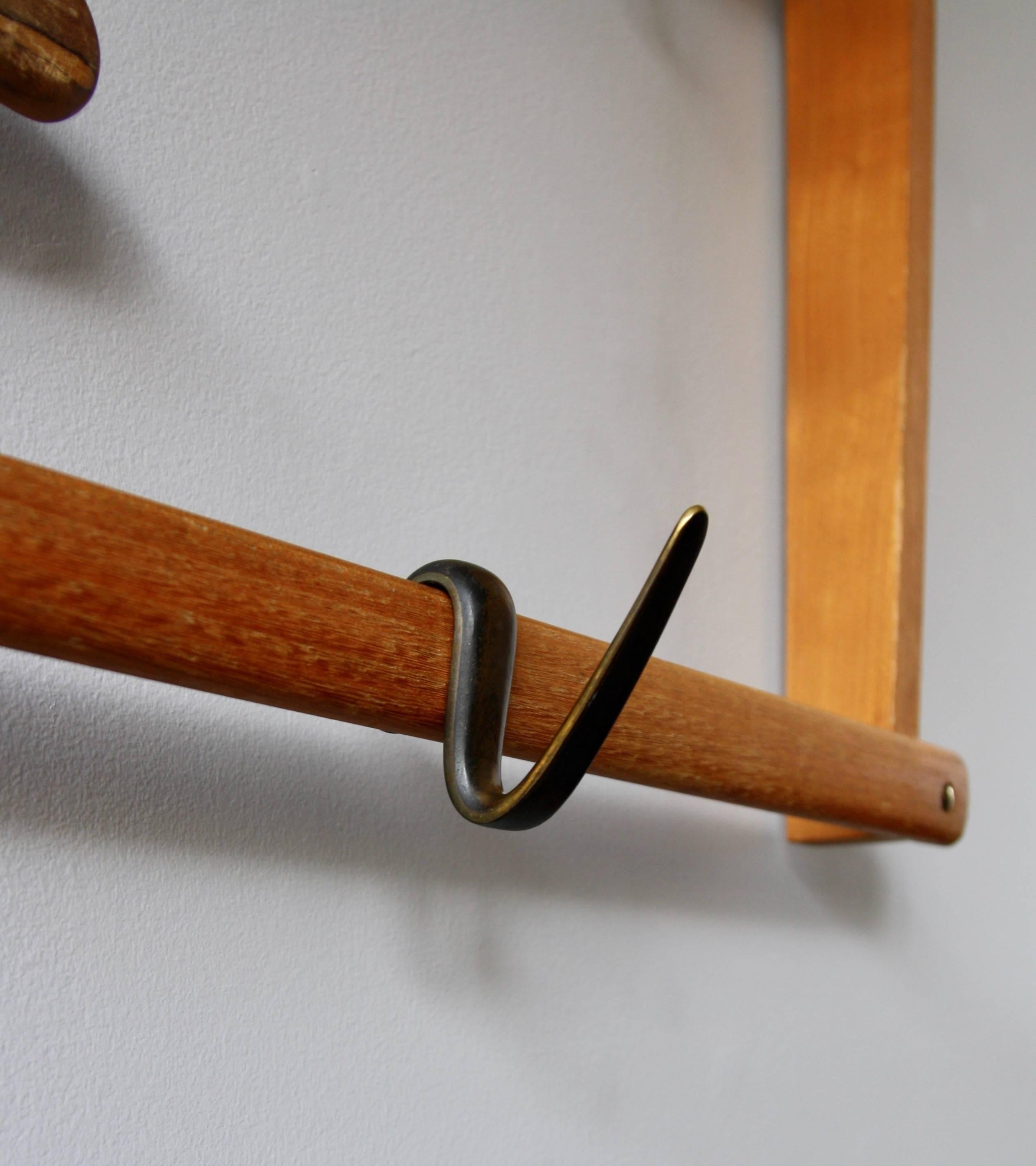 20th Century Carl Auböck Vintage 1950s Wall-Mounted Wardrobe with Five-Hooks and Coat Hanger