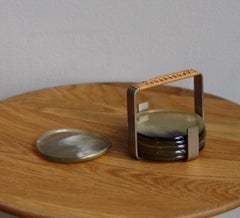 Carl Auböck 1950s Vintage Set of Six Horn Coasters with Original Carrying Case
