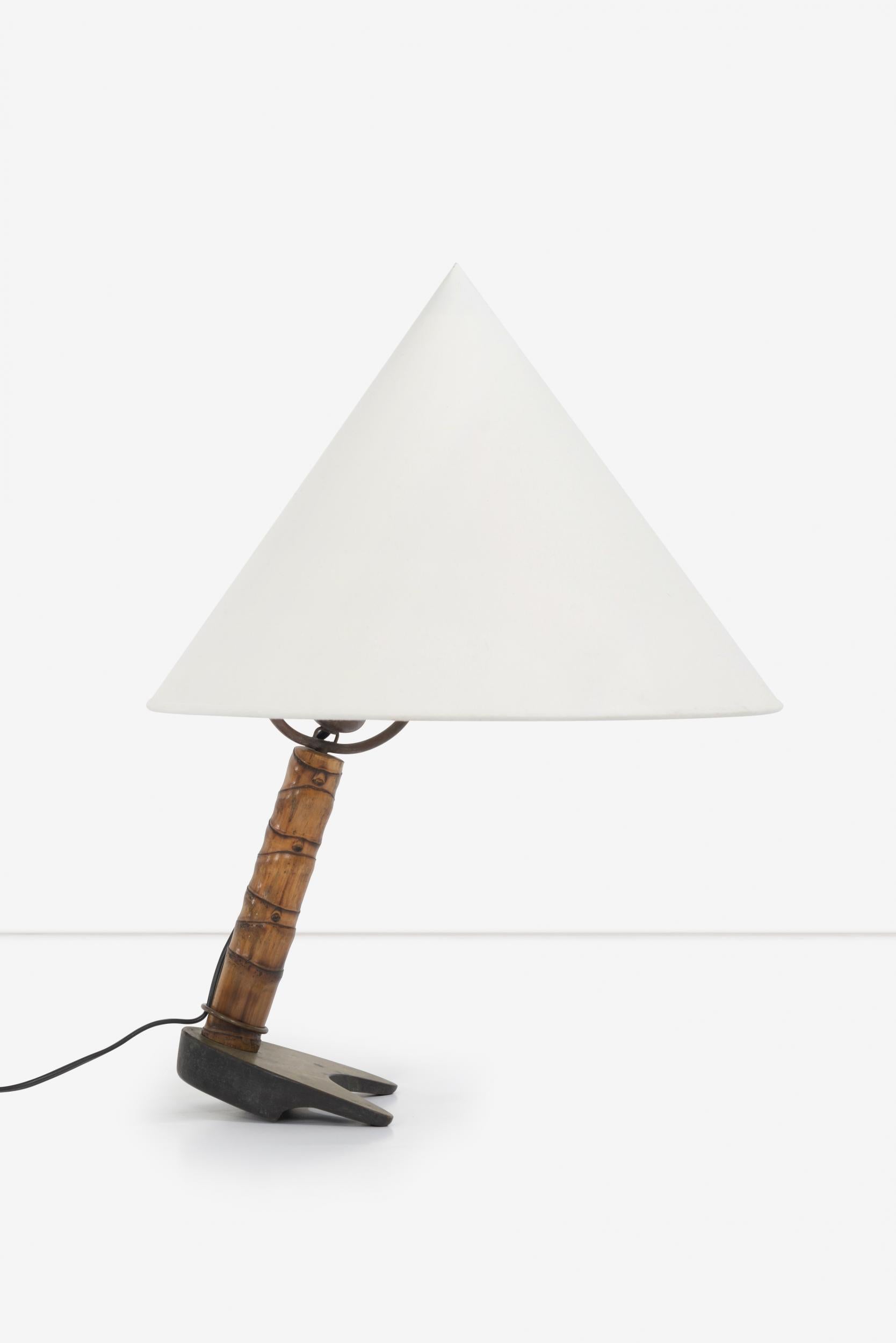 Carl Auböck 2 position desk lamp, this adjustable lamp can be tilted at various angles and the silk shade pivots to accommodate the tilt. Impressed manufacturer's mark to base ‘Made in Austria Auböck’.
  