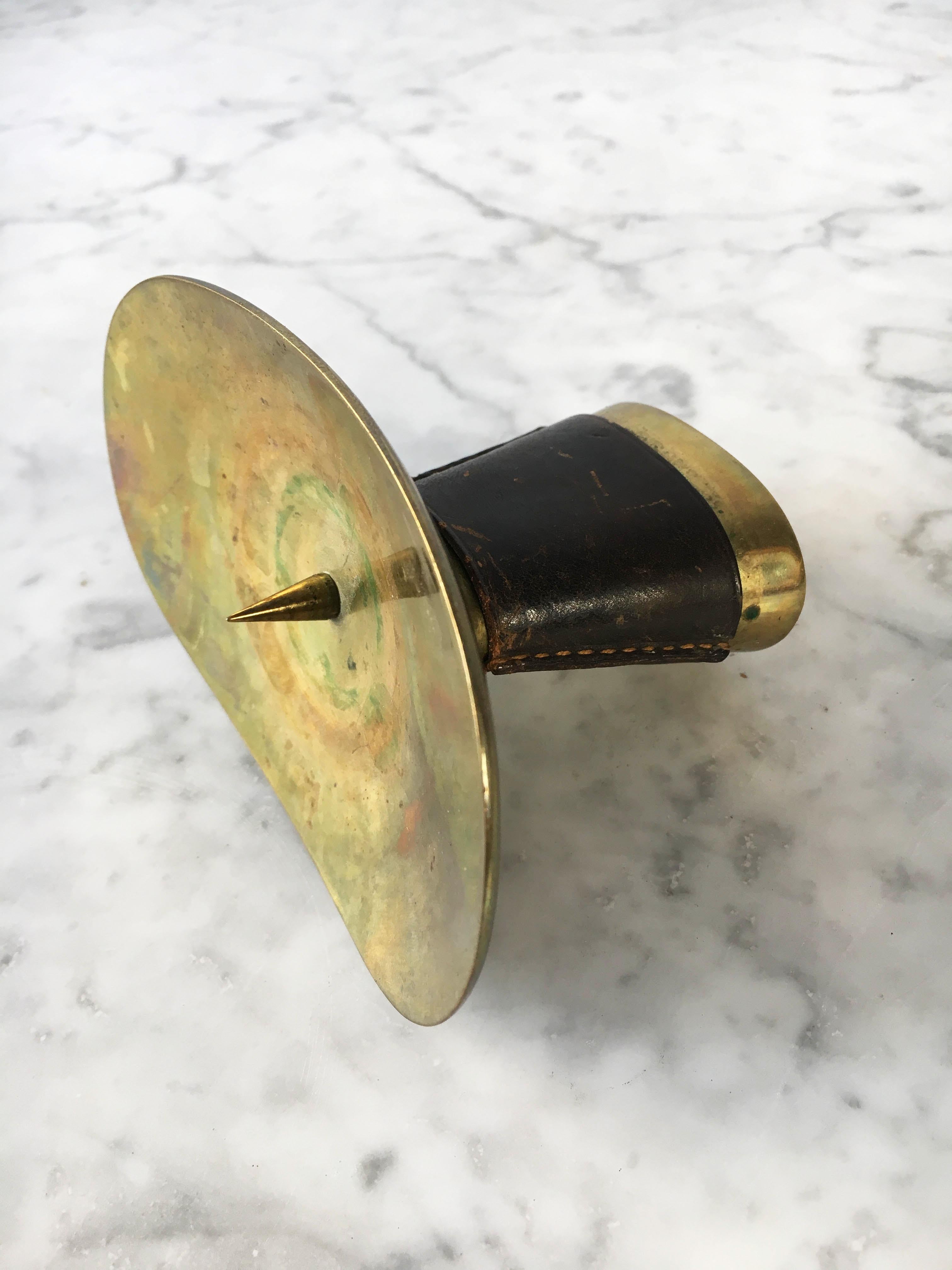 Carl Auböck II Brass Leather Bound Candleholder Model '3469', Austria 1950s 5