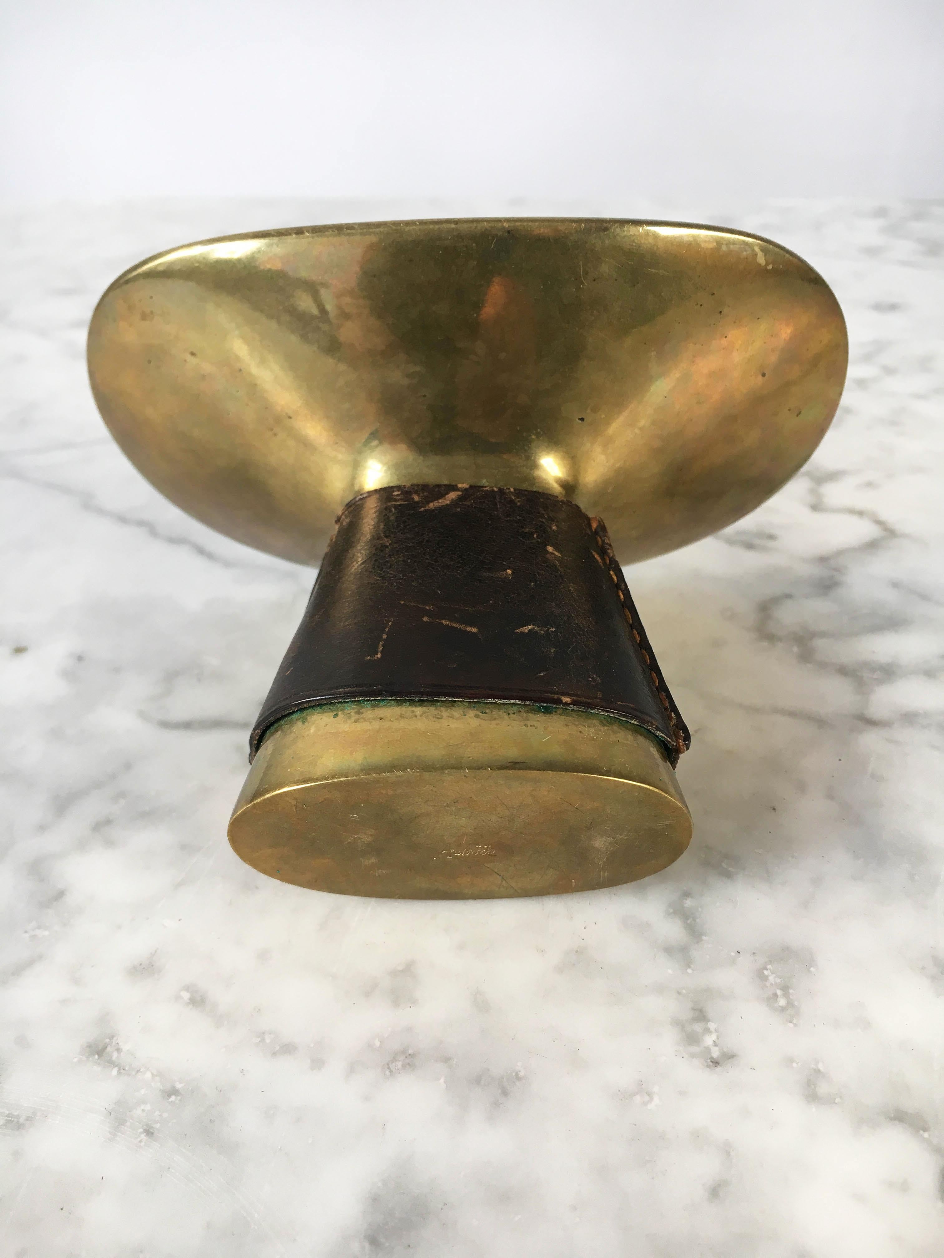 Carl Auböck II Brass Leather Bound Candleholder Model '3469', Austria 1950s 6