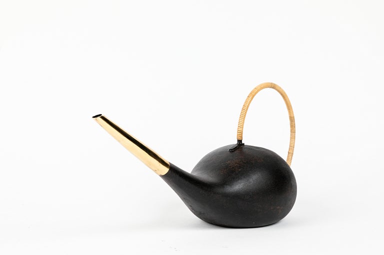 Austrian Carl Auböck #3632 Watering Can in Patinated Brass and Cane For Sale
