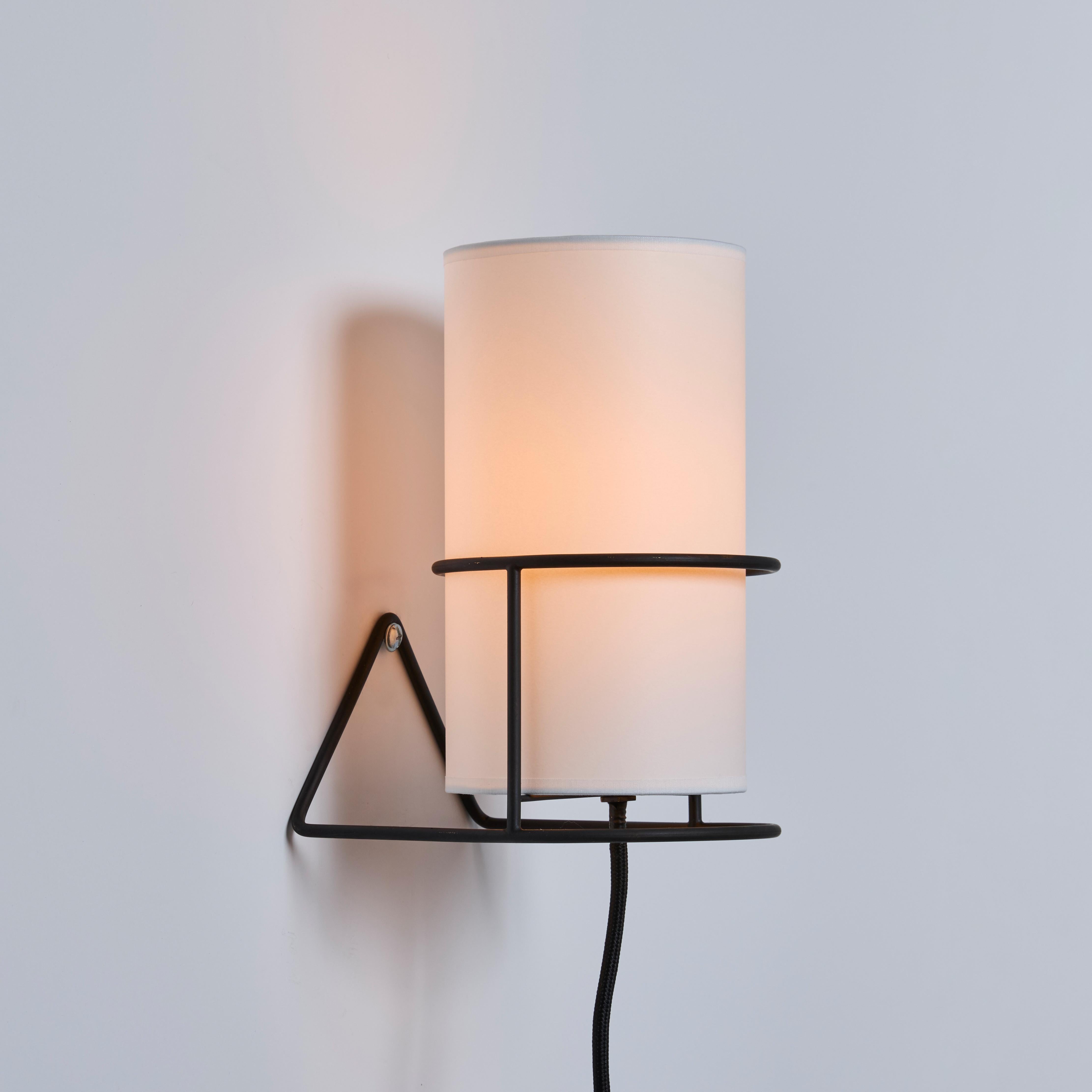 Carl Auböck '4723' Patinated Brass Plug-In Wall Light With White Shade In New Condition For Sale In Glendale, CA