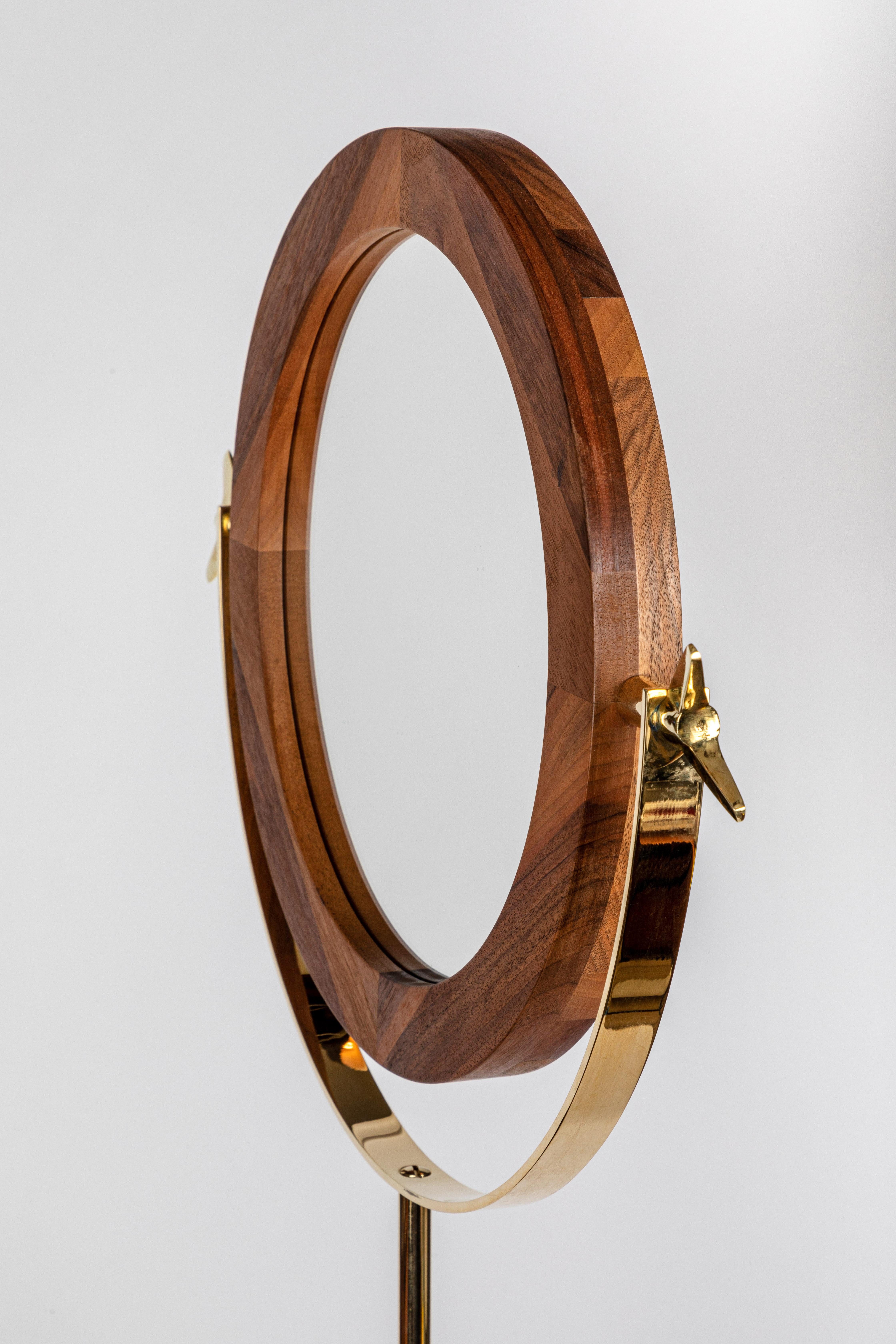 Large Carl Auböck #4959 Brass and Walnut Floor Mirror For Sale 5