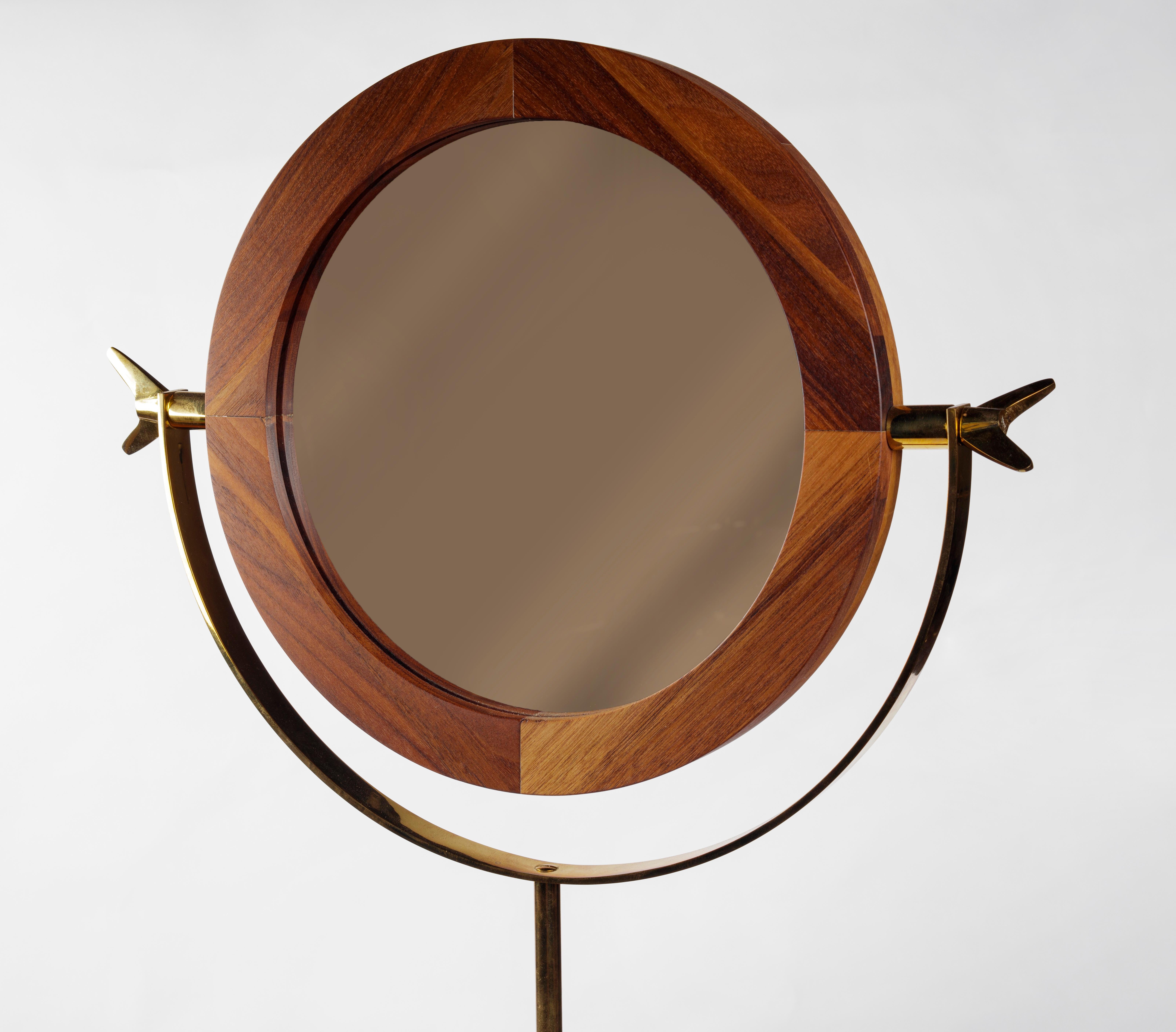 Floor mirror #4959 by Carl Auböck in brass and walnut.

