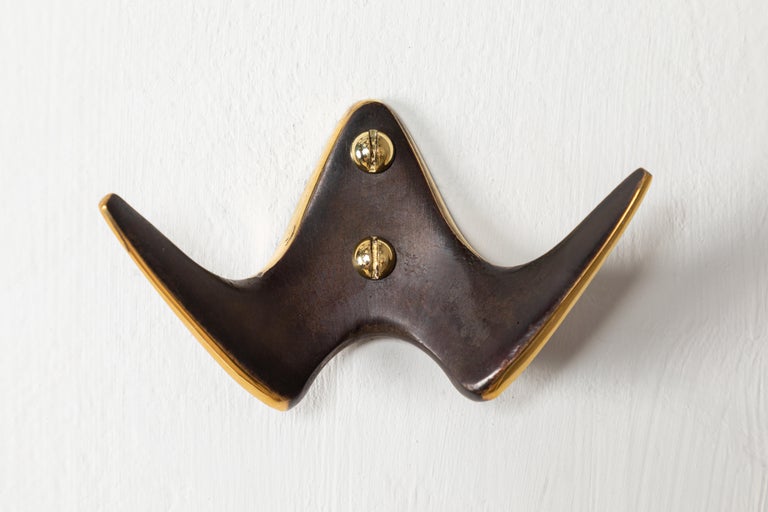 Mid-Century Modern Carl Auböck #4995 Patinated Brass Hook For Sale