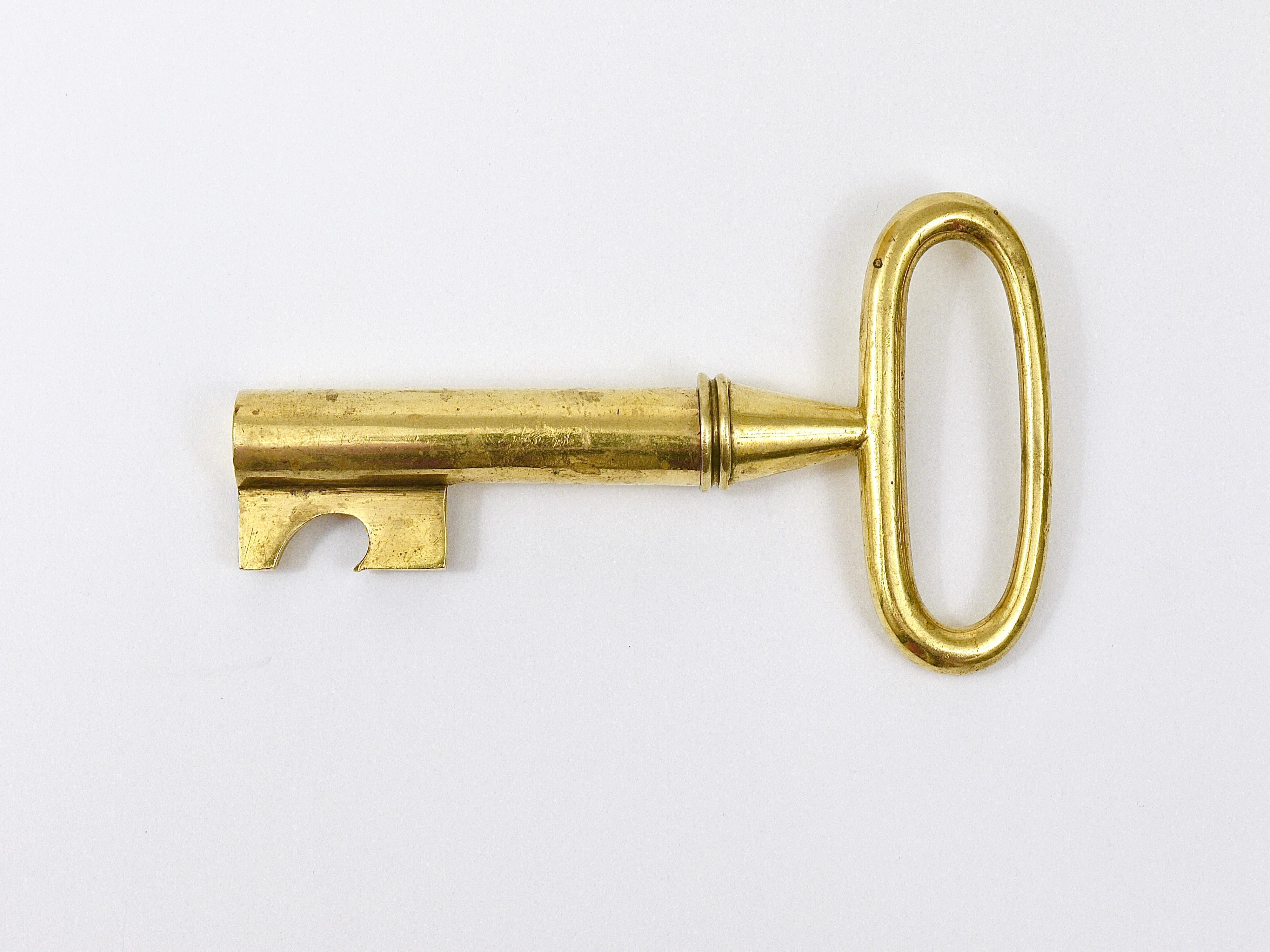Mid-Century Modern Carl Aubock Big Brass Key Cork Screw, Bottle Opener, Paperweight, Austria, 1950s For Sale