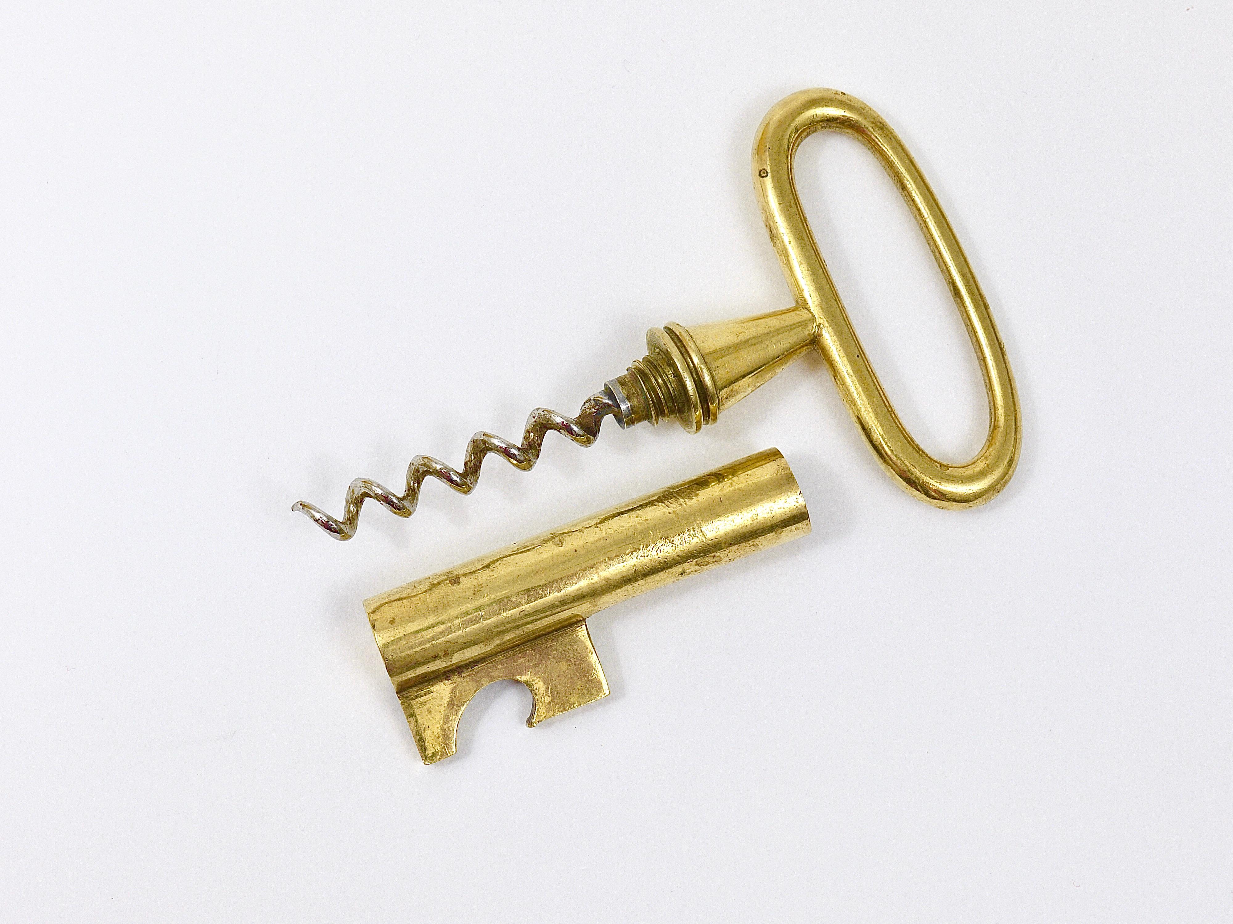 Austrian Carl Aubock Big Brass Key Cork Screw, Bottle Opener, Paperweight, Austria, 1950s For Sale