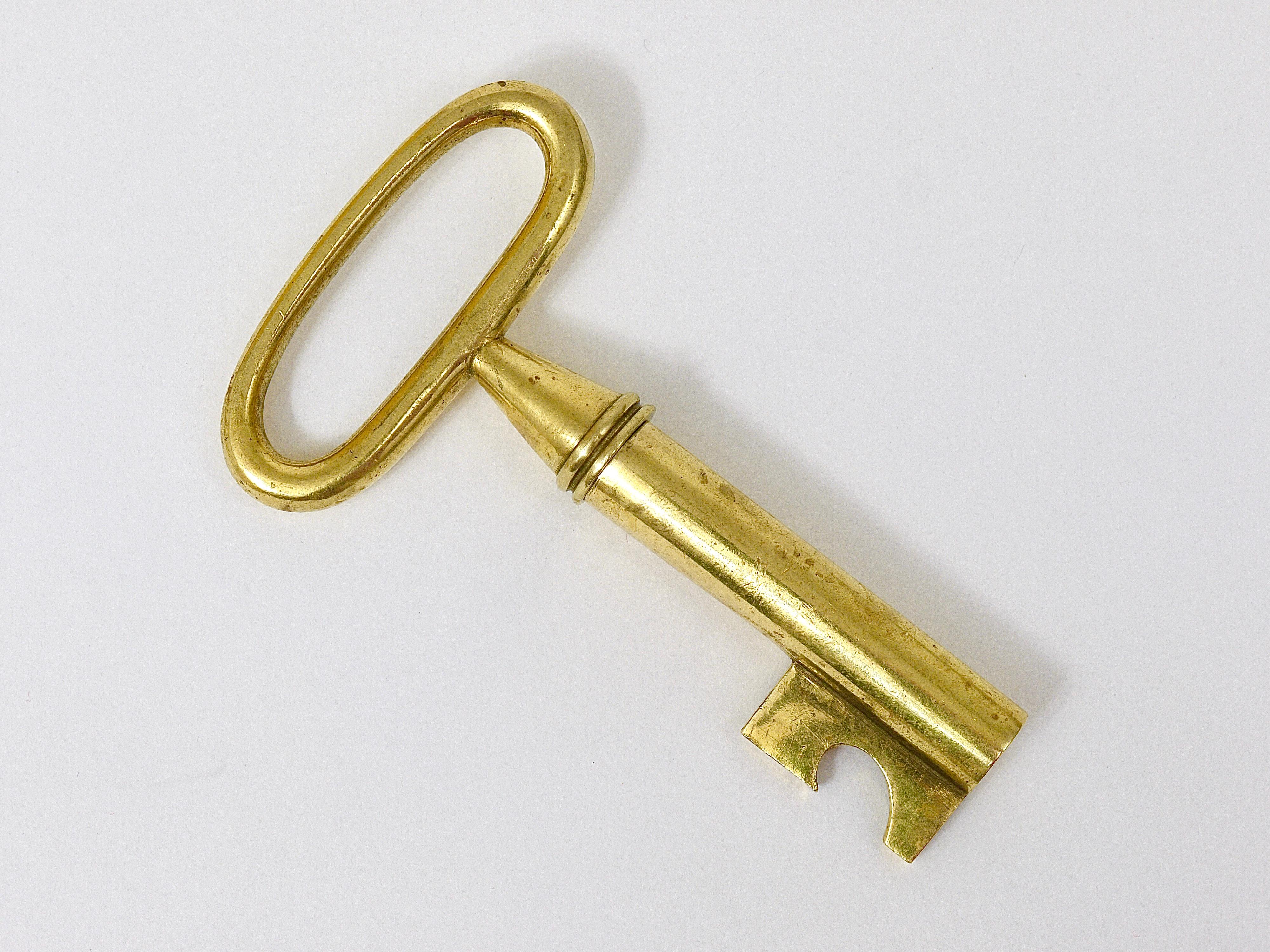 Carl Aubock Big Brass Key Cork Screw, Bottle Opener, Paperweight, Austria, 1950s In Good Condition For Sale In Vienna, AT