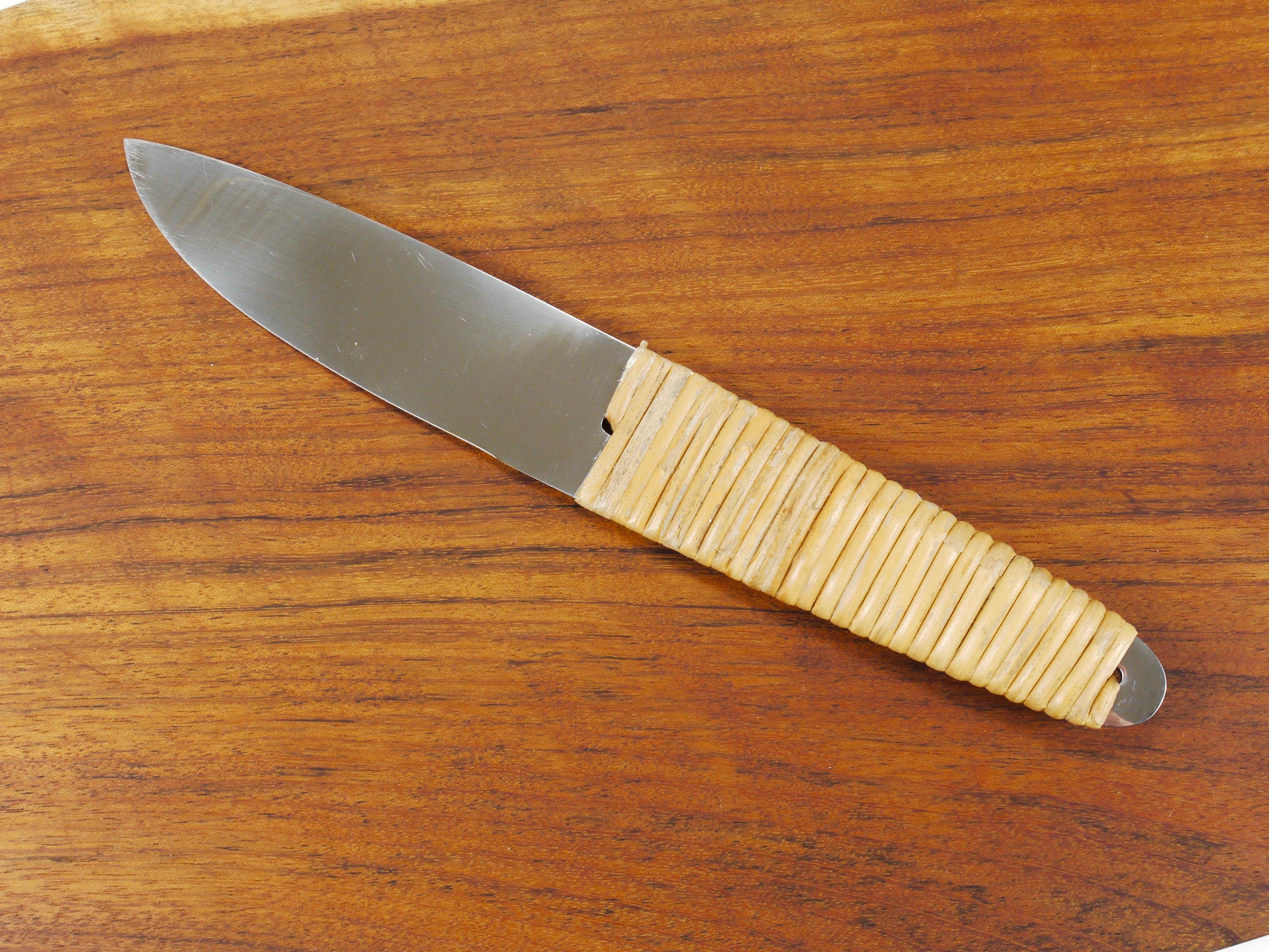 Carl Aubock Big Cutting Board with Amboss Knife, Wicker Handle, Walnut, Leather For Sale 5