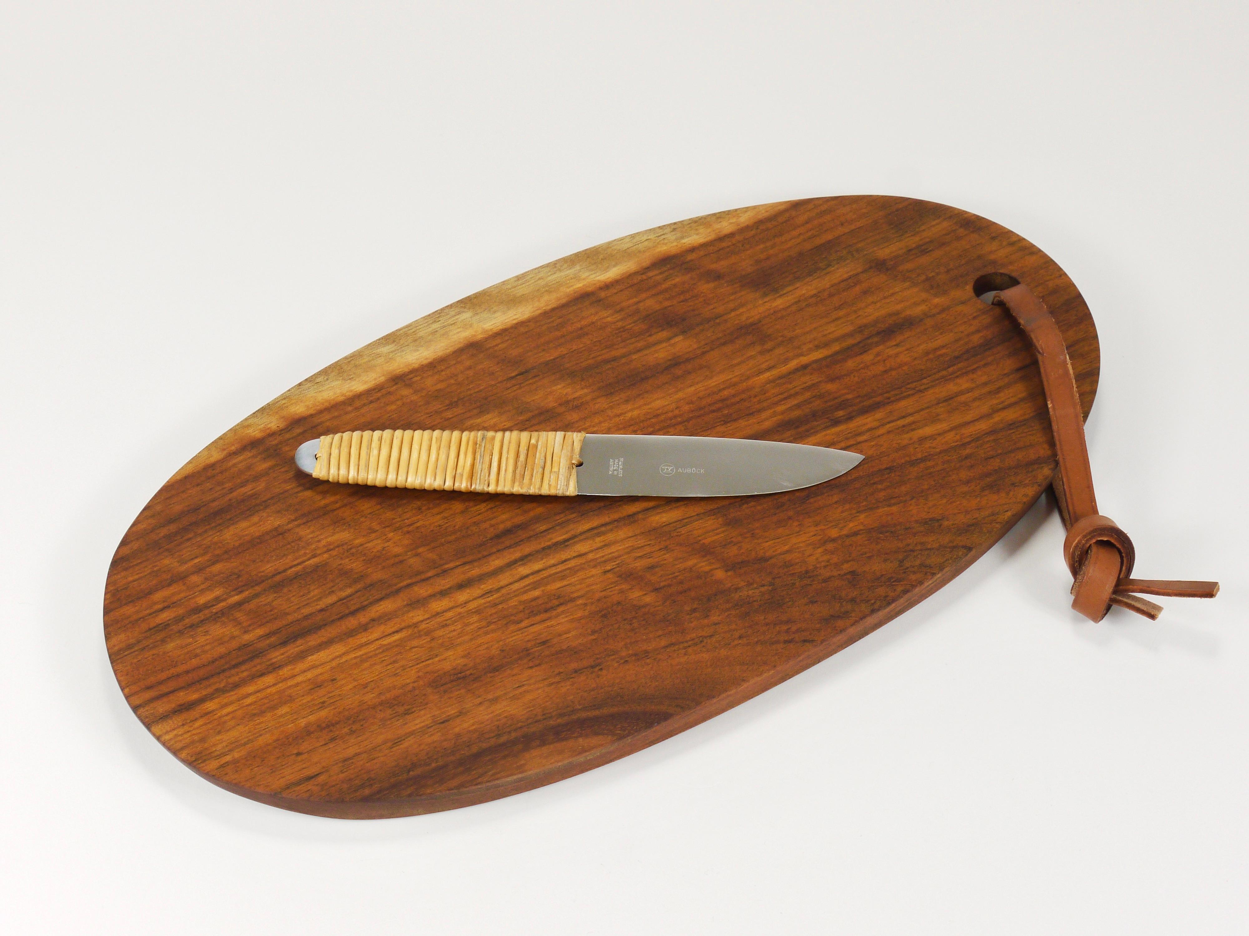 Carl Aubock Big Cutting Board with Amboss Knife, Wicker Handle, Walnut, Leather For Sale 8
