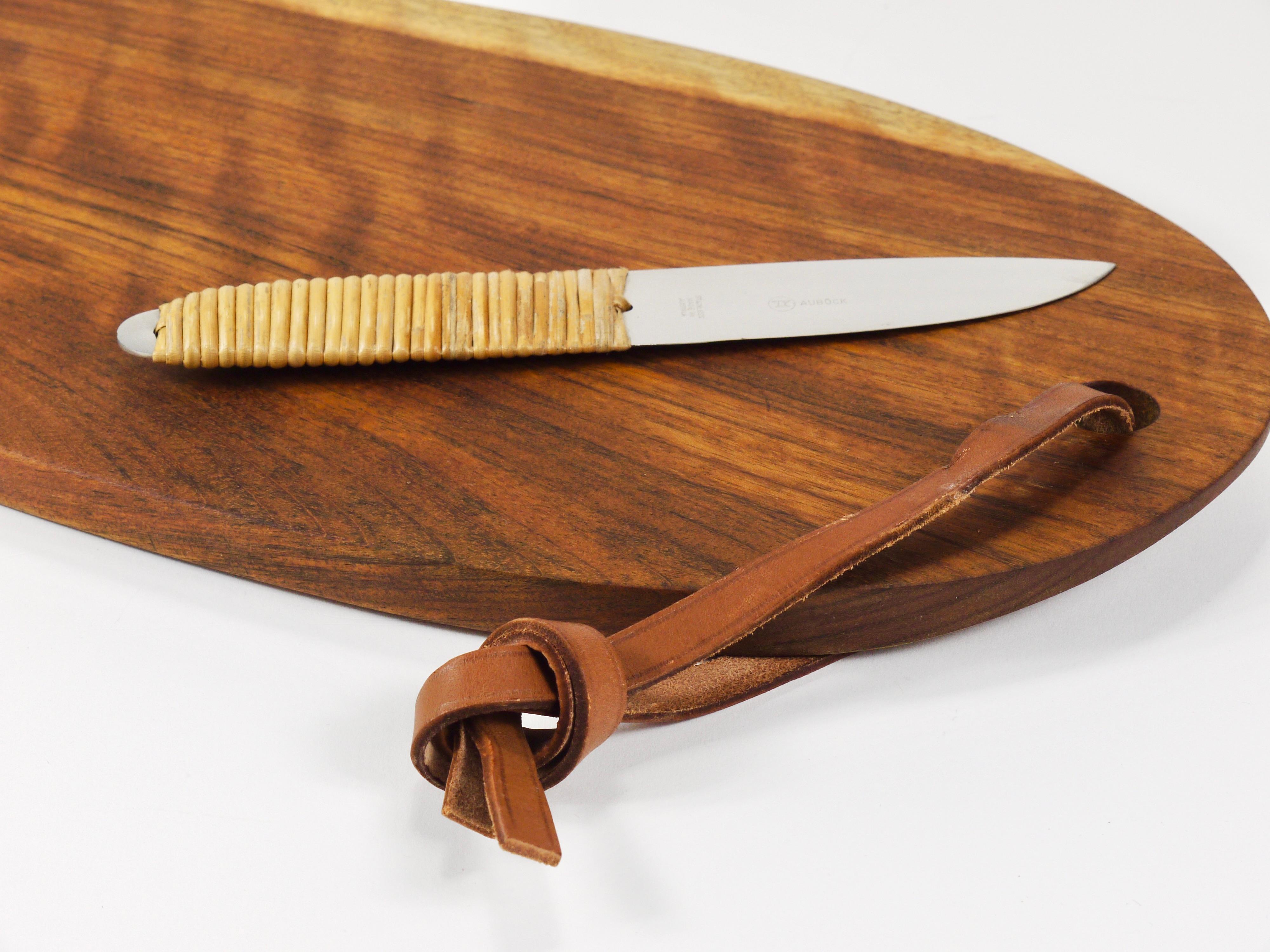 Metal Carl Aubock Big Cutting Board with Amboss Knife, Wicker Handle, Walnut, Leather For Sale