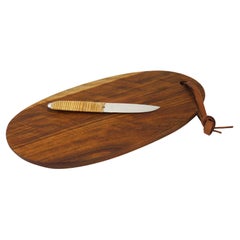 Tabla de Cortar Grande Carl Aubock con Cuchillo Amboss, Mango de Mimbre, Nogal, Cuero