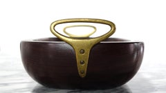 Carl Auböck Big Walnut Wood Bowl with Brass Handles, Vienna, 1950s