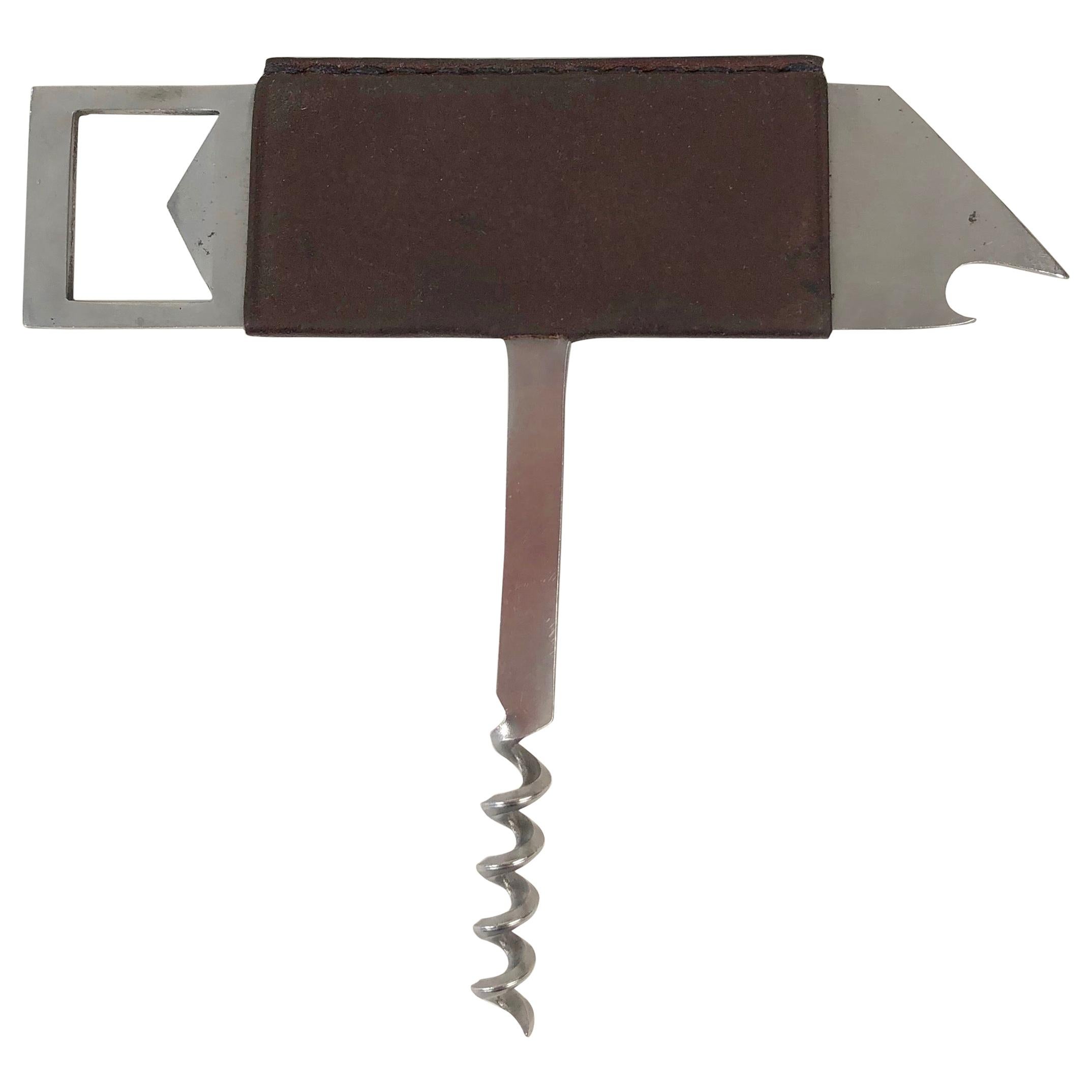 Carl Auböck, Bird, Bottle Opener in Stainless Steel and Leather, Amboss, 1960