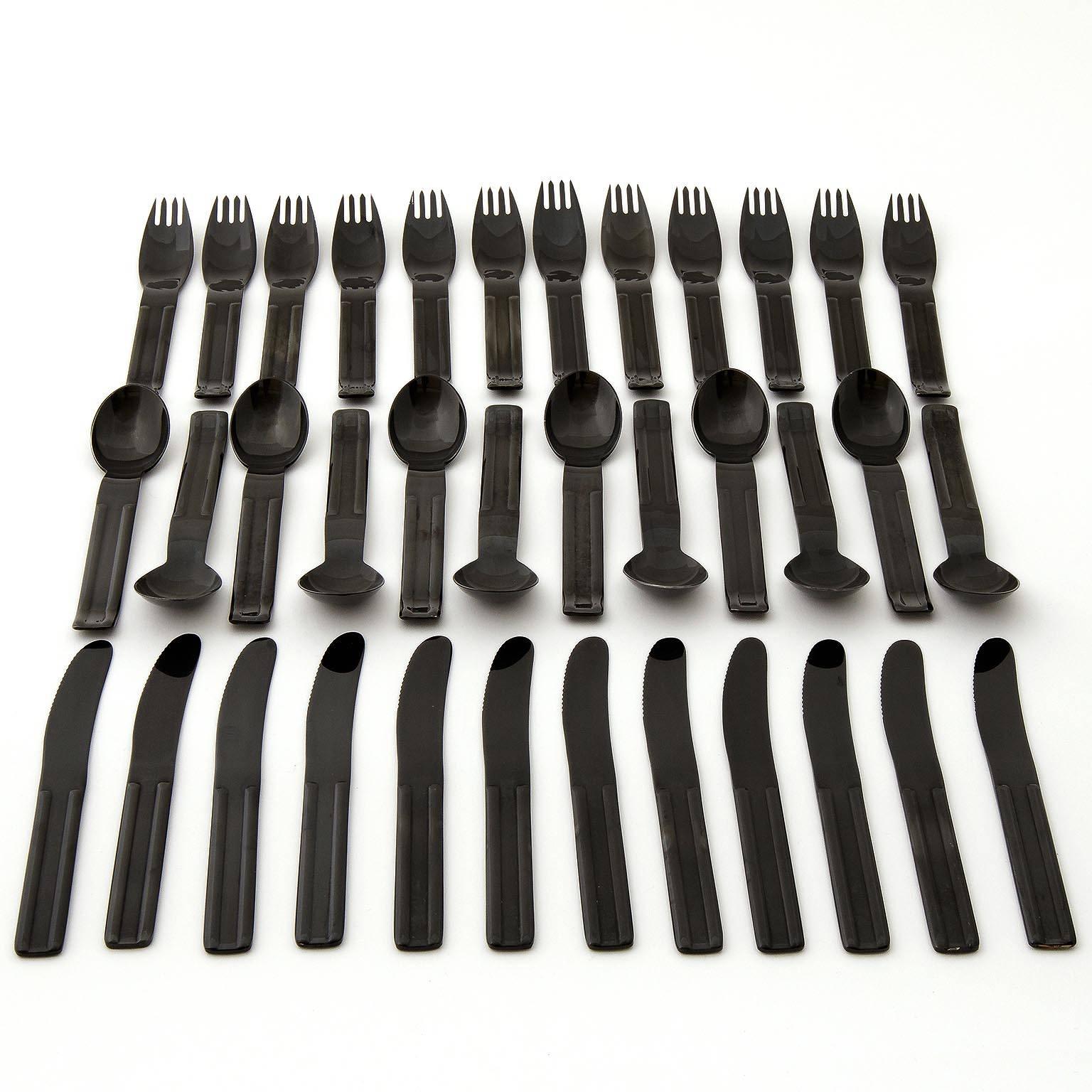 Mid-Century Modern Carl Auböck Black Flatware Culinar, 12 People, 81 Pieces, Collini Austria, 1979 For Sale