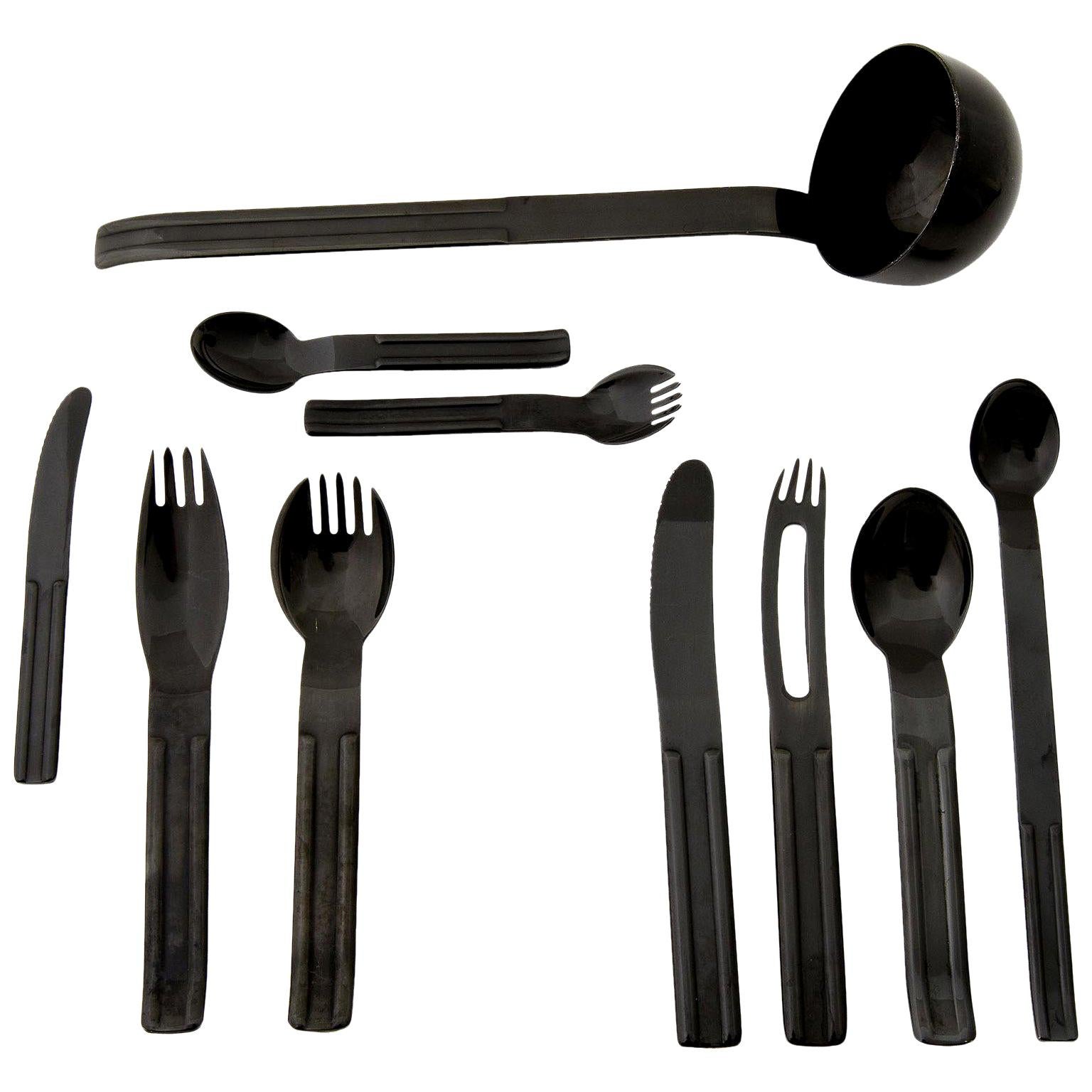 Carl Auböck Schwarzes Besteck Culinar, 12 Personen, 81 Pieces, Collini Österreich, 1979