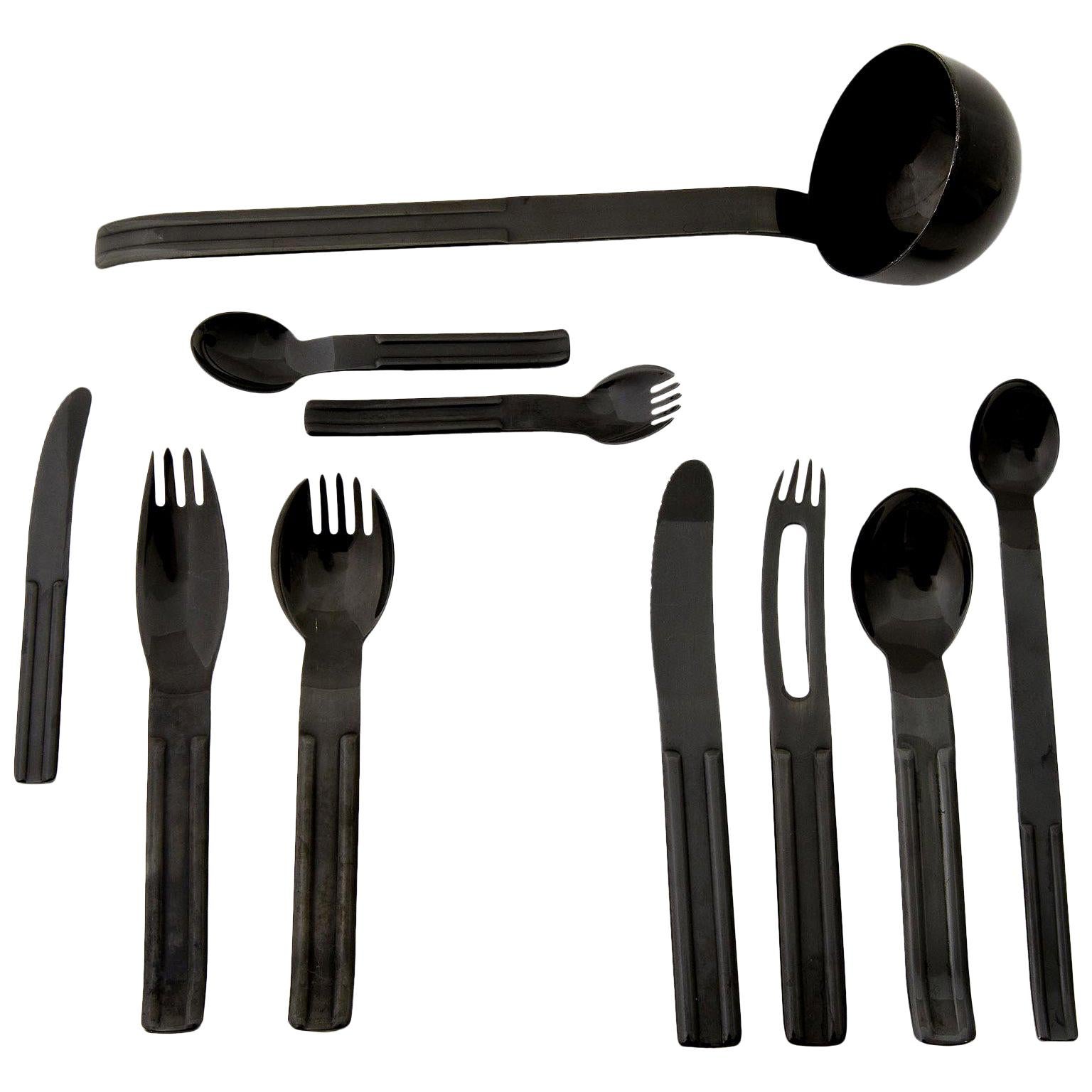 Carl Auböck Black Flatware Culinar, 12 People, 81 Pieces, Collini Austria, 1979 For Sale