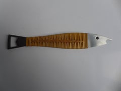 Carl Auböck Bottle Opener, Austria, 1950s — Woven Bast Handle, Stainless Steel
